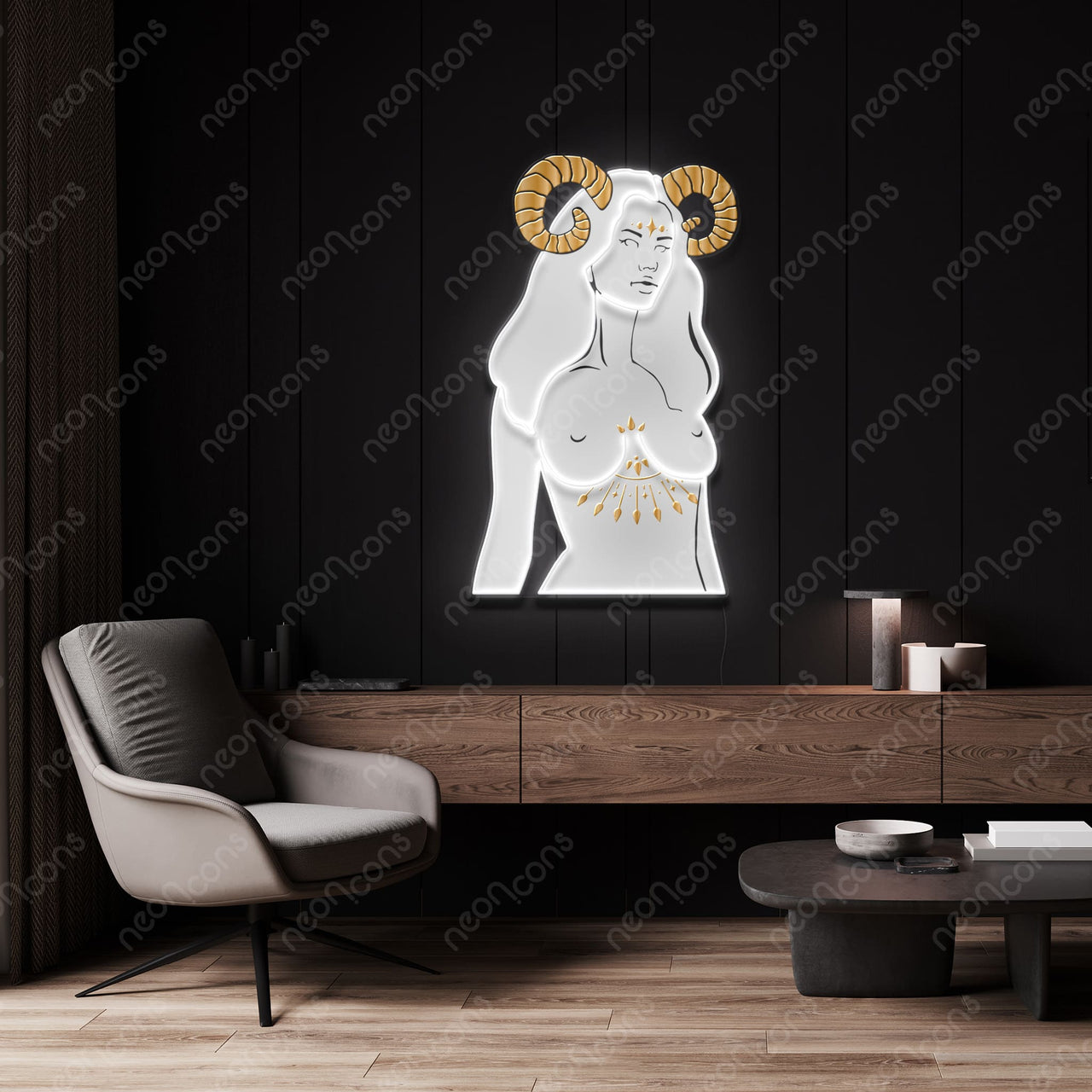 "Aries Goddess" LED Neon x Print x Reflective Acrylic by Neon Icons