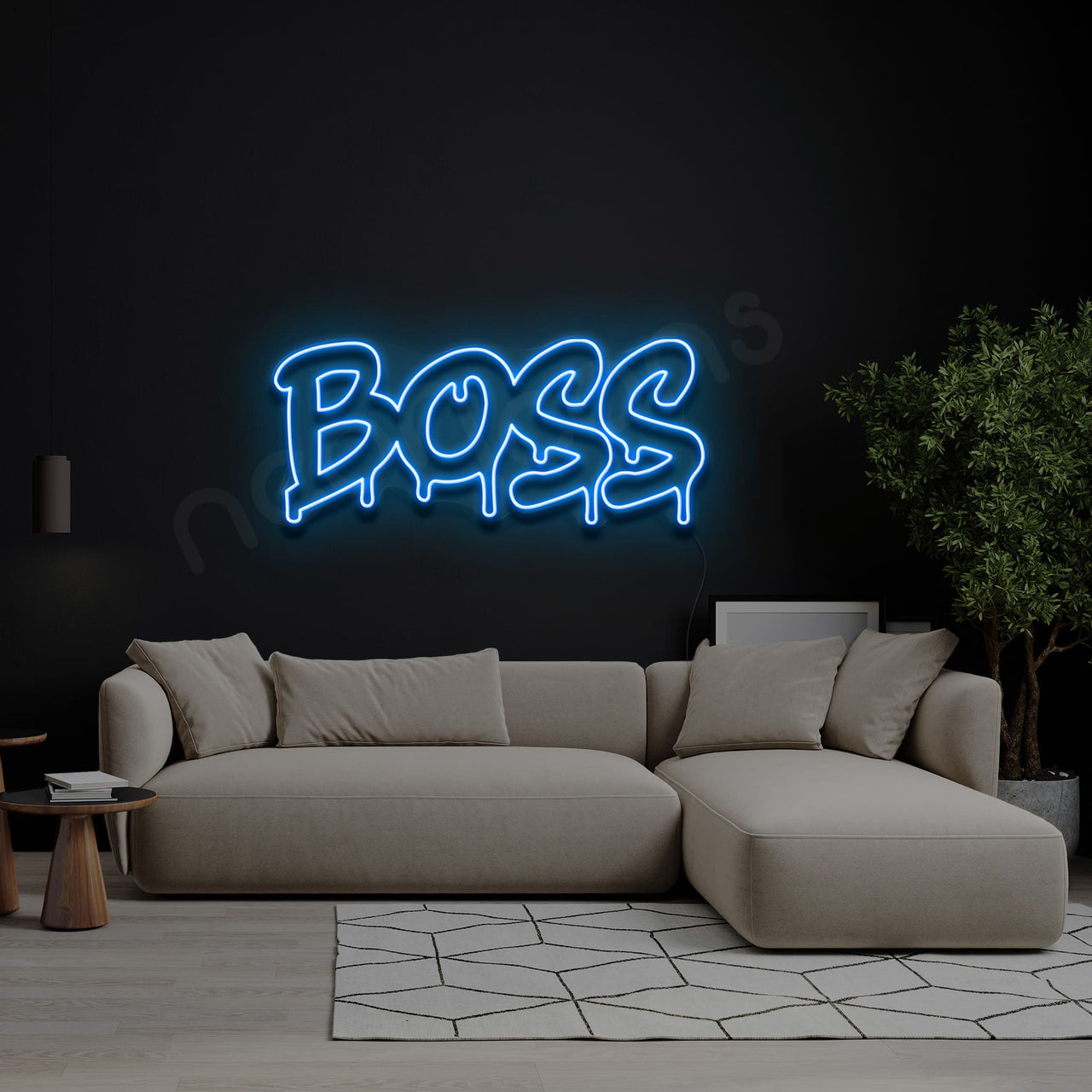 "Boss" Neon Sign 60cm (2ft) / Ice Blue / LED by Neon Icons