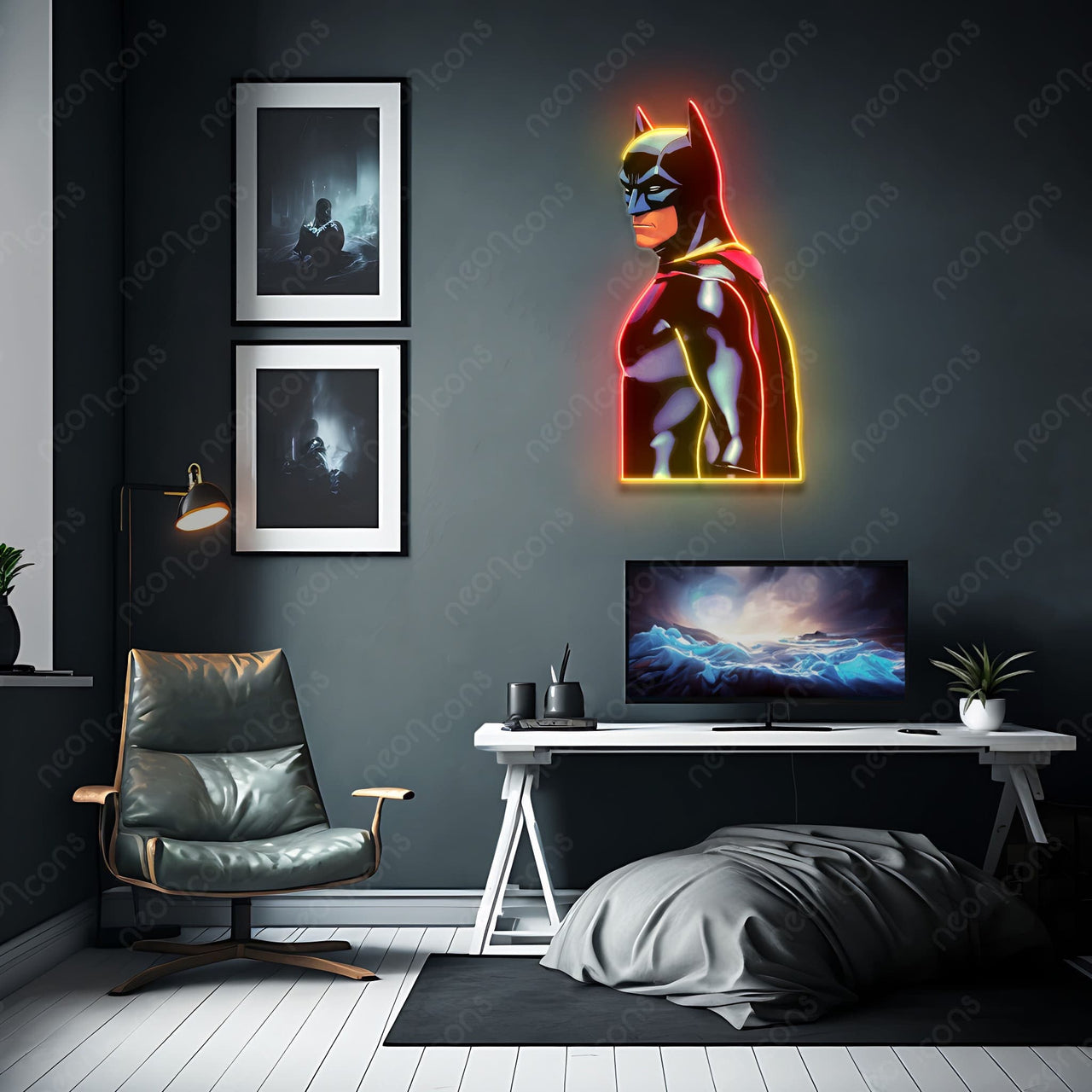 "Caped Crusader" Neon x Acrylic Artwork by Neon Icons