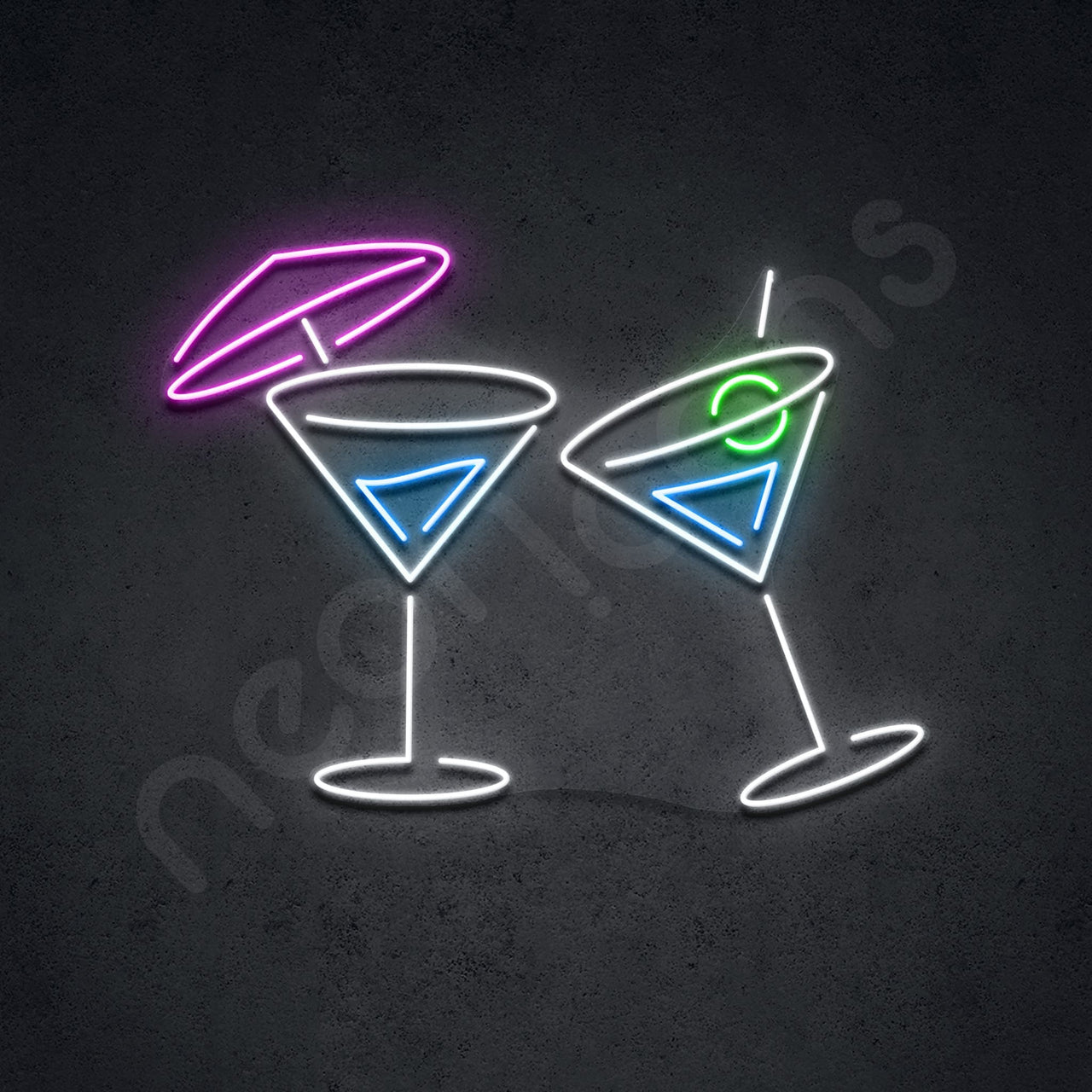 "Clink " Neon Sign 60cm (2ft) / White & Ice Blue & Pink & Green / LED by Neon Icons