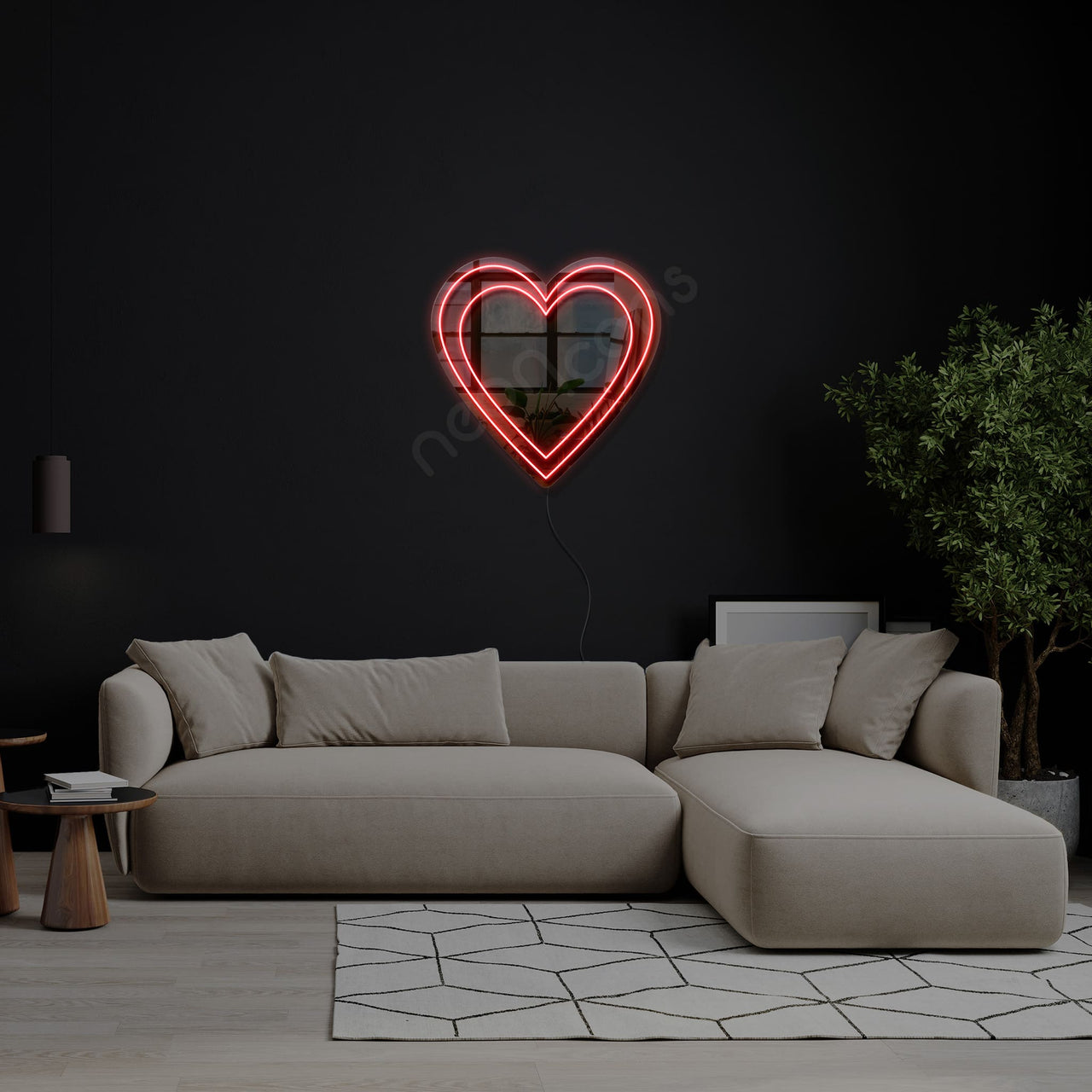"Double Hearts" LED Neon x Acrylic Mirror by Neon Icons