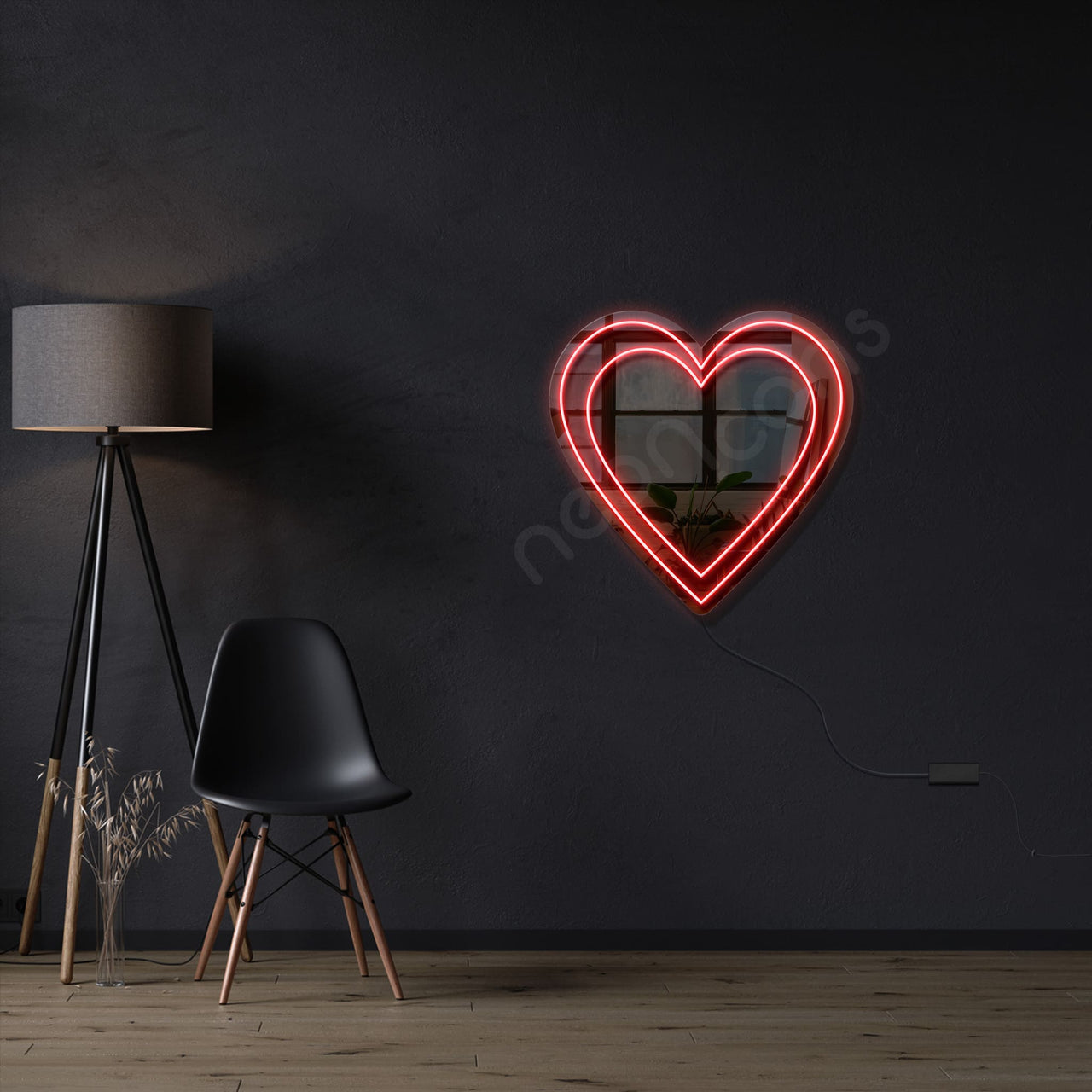 "Double Hearts" LED Neon x Acrylic Mirror by Neon Icons