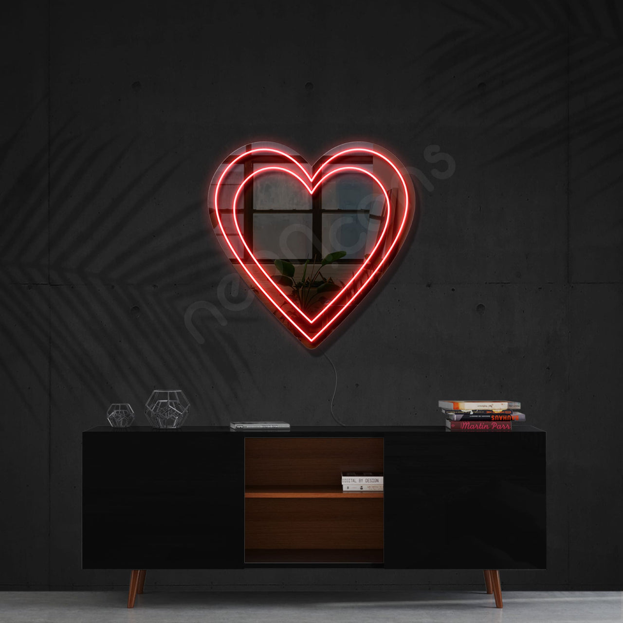 "Double Hearts" LED Neon x Acrylic Mirror by Neon Icons