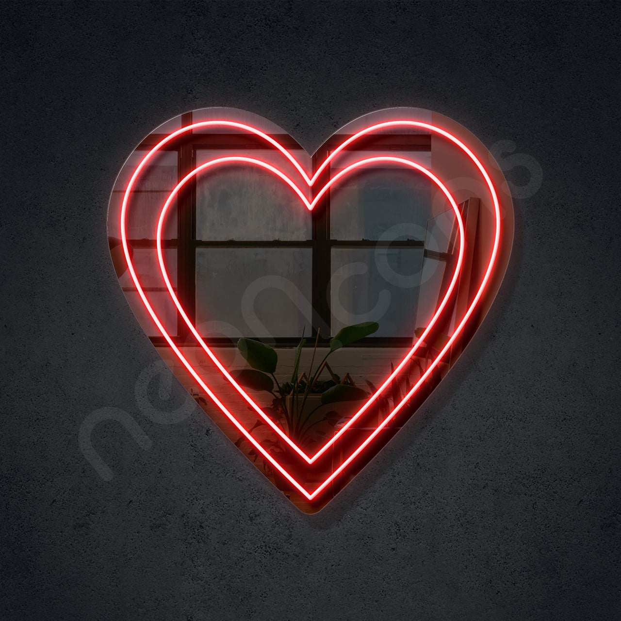 "Double Hearts" LED Neon x Acrylic Mirror 60cm (2ft) / Red / LED Neon x Acrylic Mirror by Neon Icons