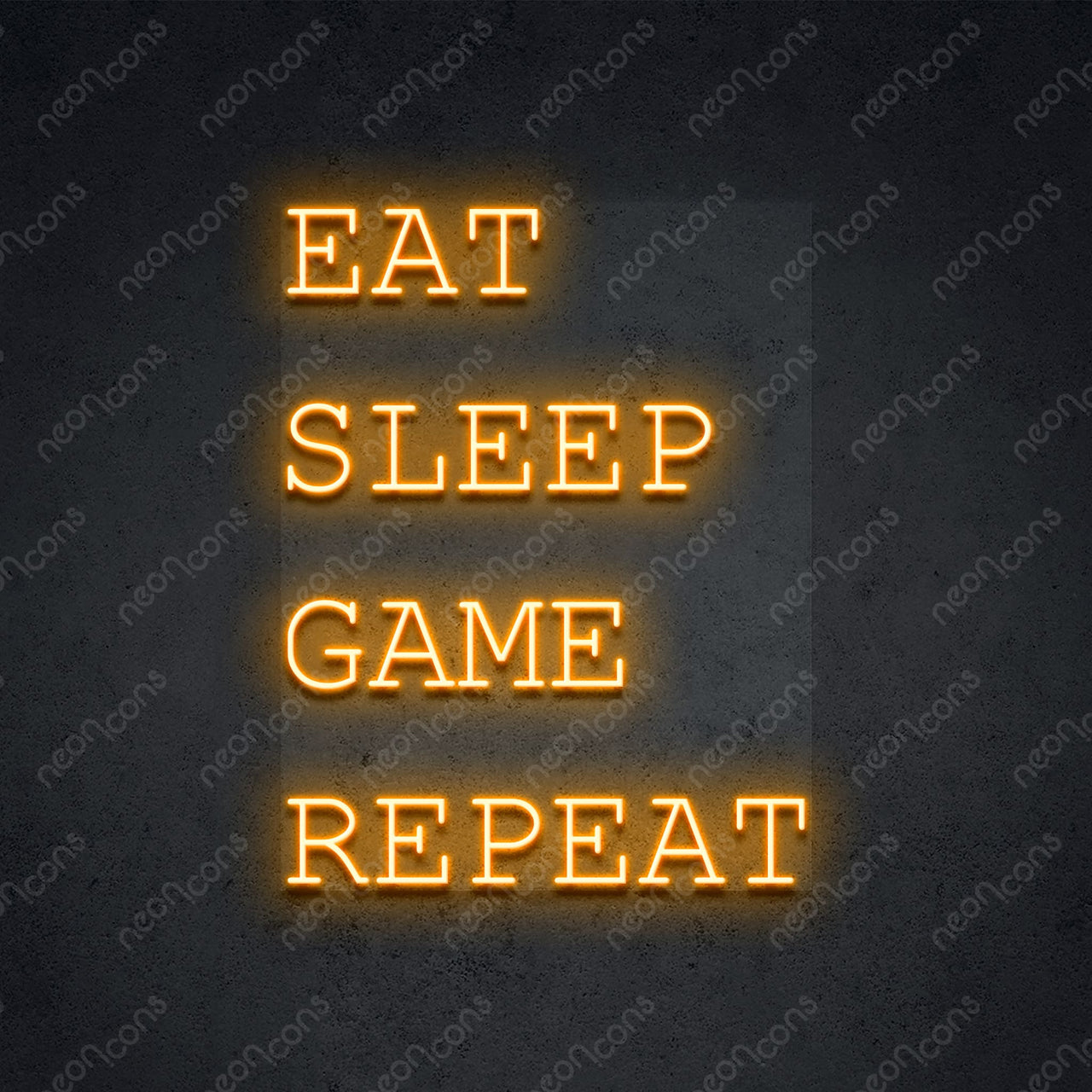 "Eat Sleep Game Repeat" Neon Sign 2ft x 1.55ft / Orange / LED Neon by Neon Icons