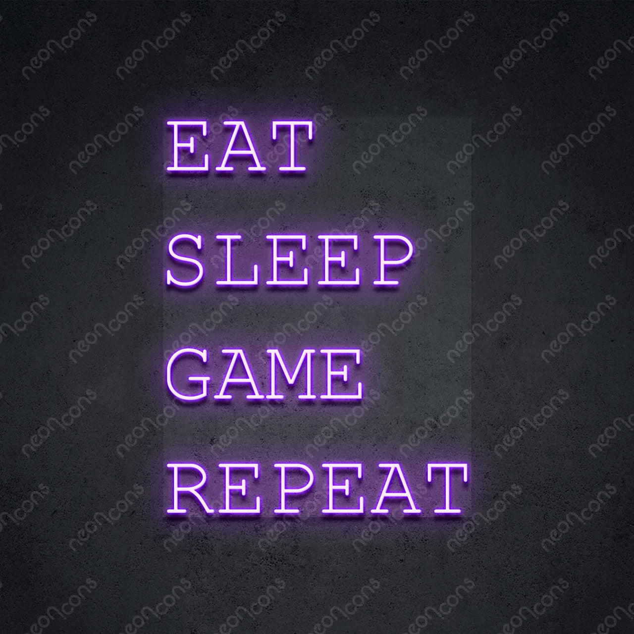 "Eat Sleep Game Repeat" Neon Sign 2ft x 1.55ft / Purple / LED Neon by Neon Icons