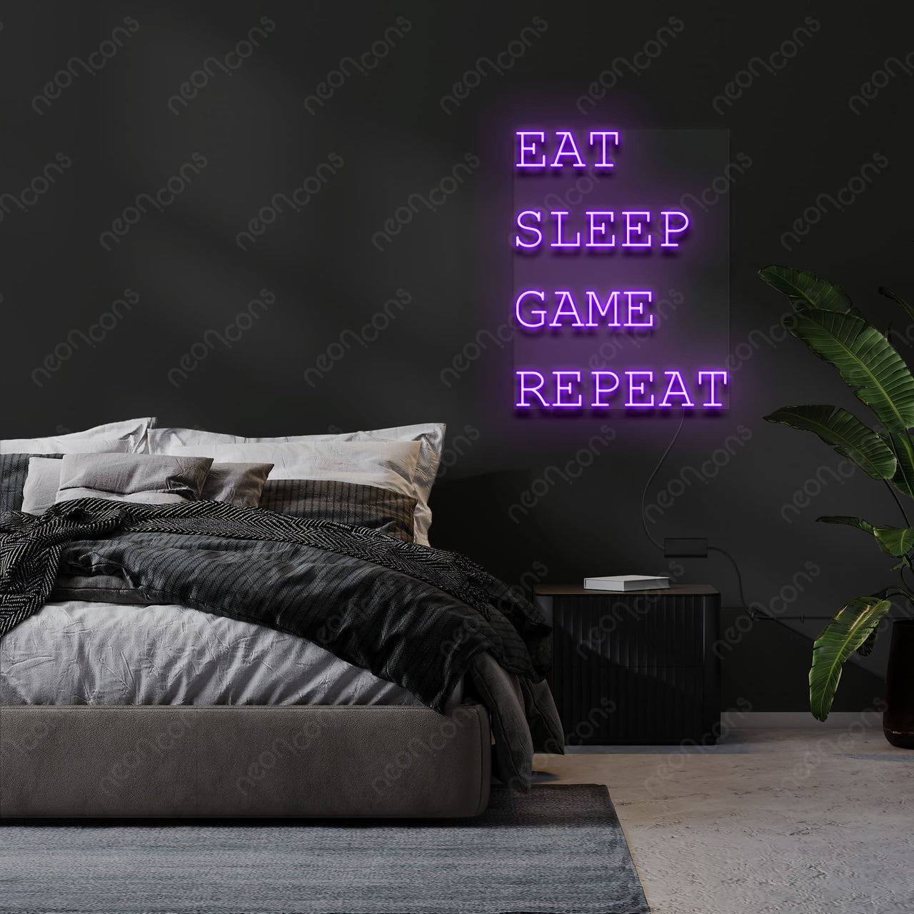 "Eat Sleep Game Repeat" Neon Sign by Neon Icons