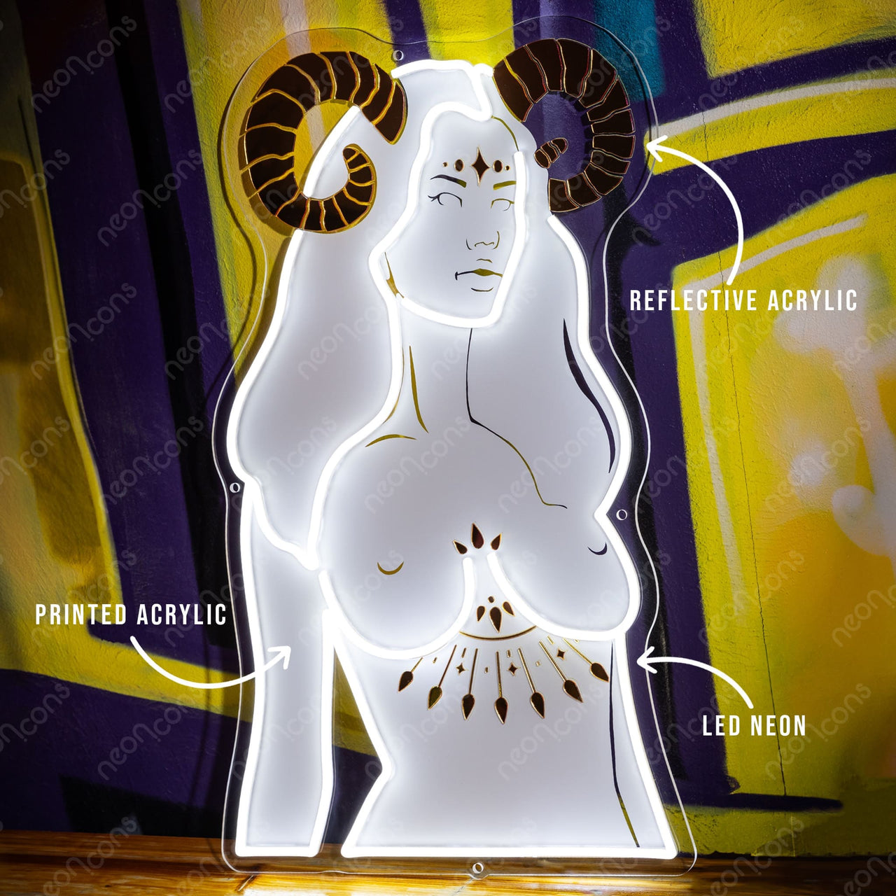"Gemini Goddess" LED Neon x Print x Reflective Acrylic by Neon Icons