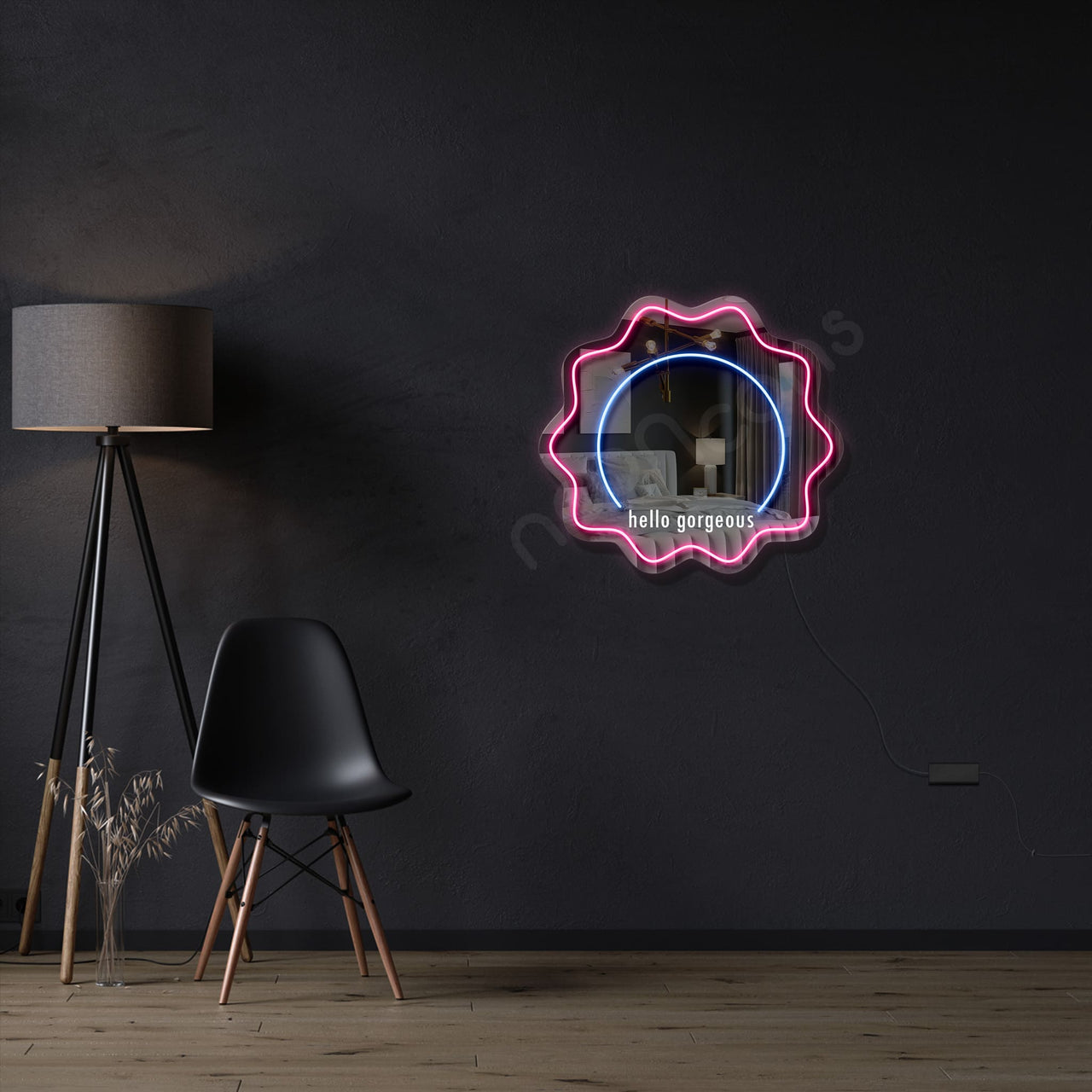 "Hello Gorgeous" LED Neon x Acrylic Mirror by Neon Icons