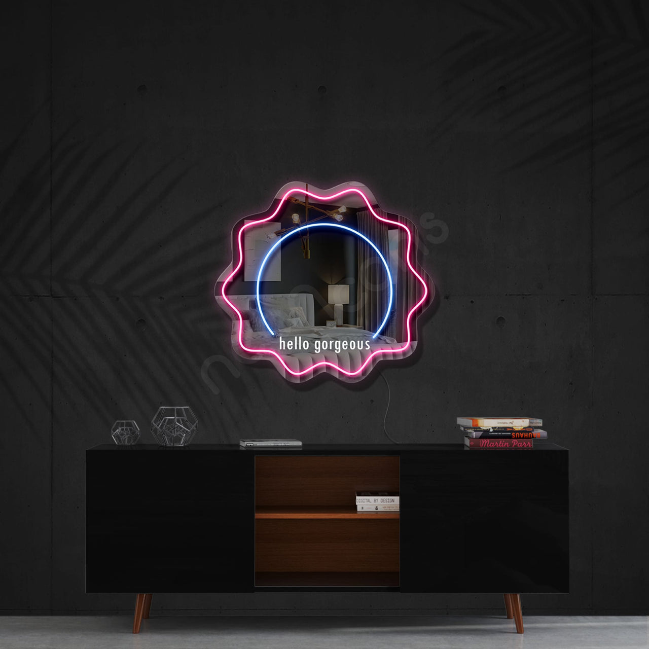 "Hello Gorgeous" LED Neon x Acrylic Mirror by Neon Icons