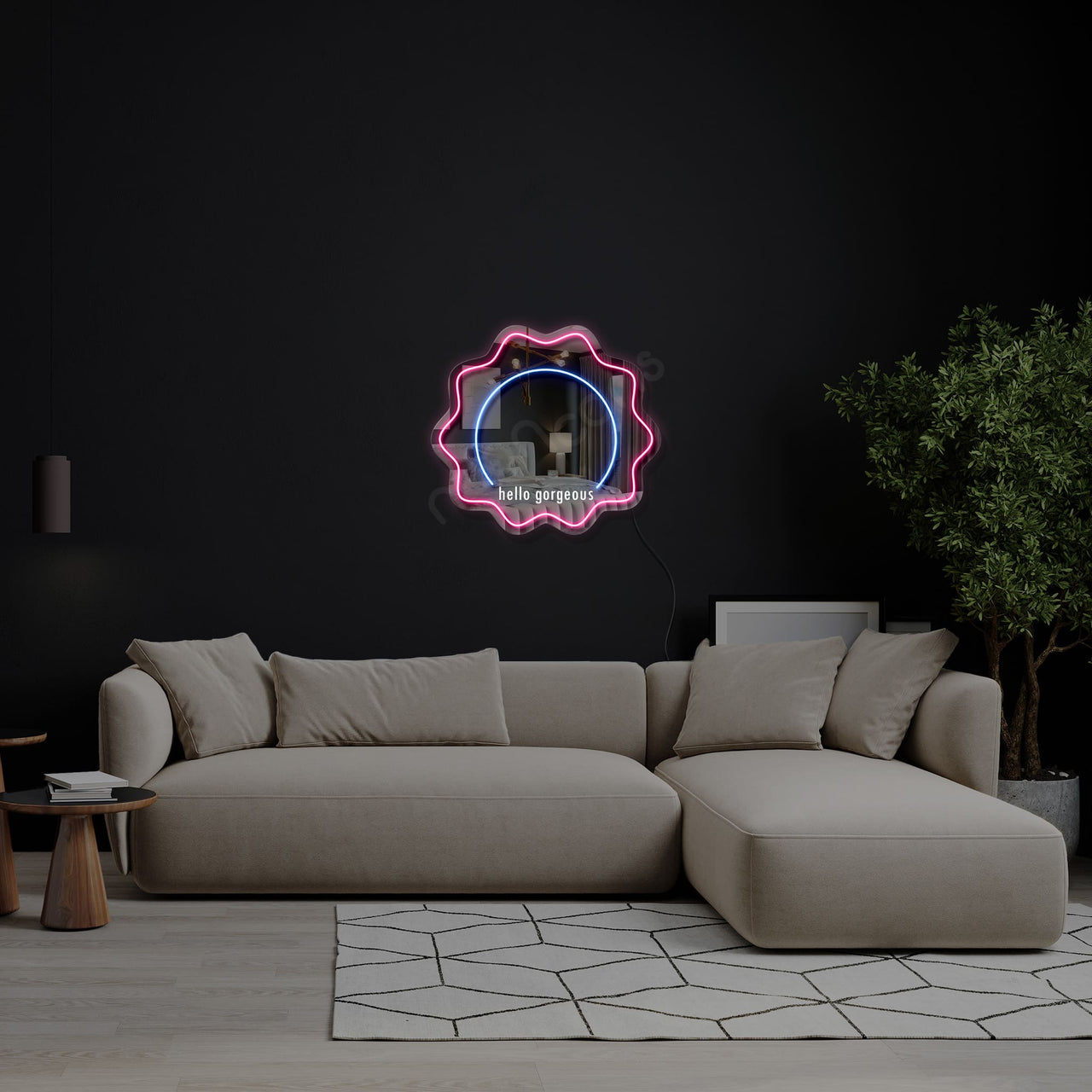 "Hello Gorgeous" LED Neon x Acrylic Mirror by Neon Icons