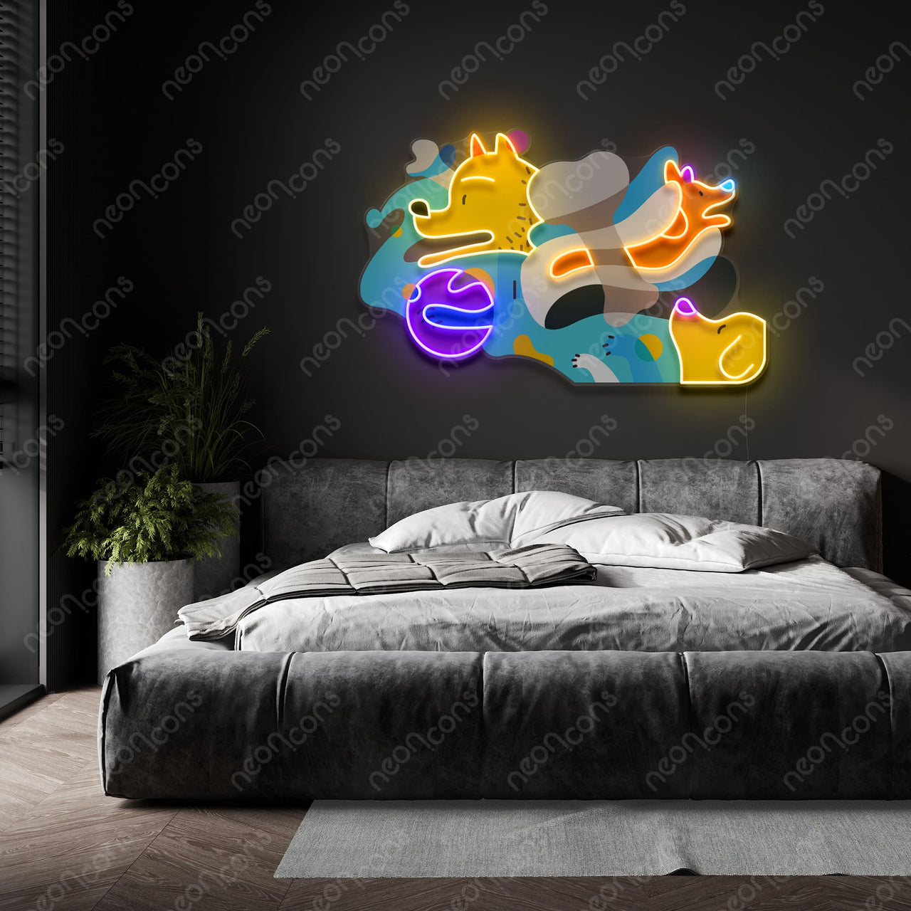 "Picasso Puppies" LED Neon x Print by Neon Icons