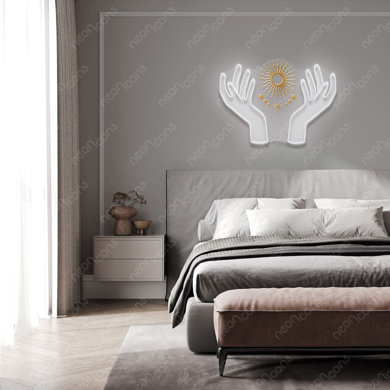 "Radiant Hands" LED Neon x Print x Reflective Acrylic by Neon Icons