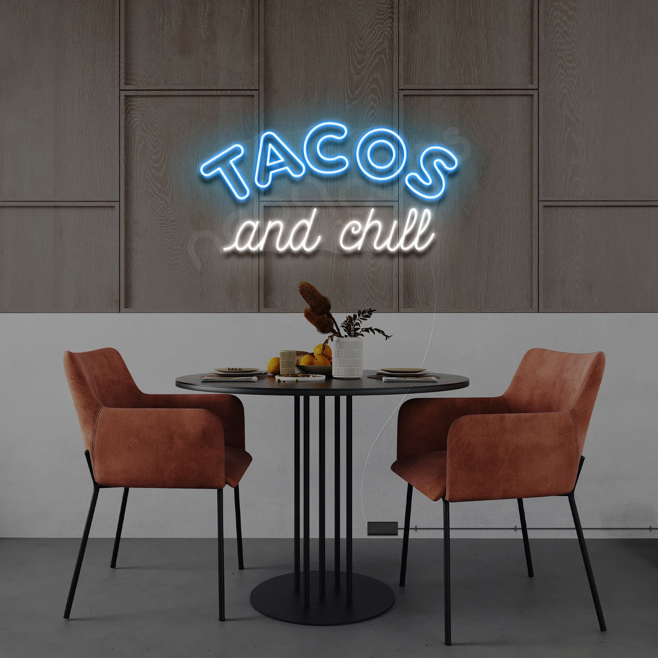 "Tacos and Chill" Neon Sign 60cm (2ft) / Ice Blue / LED by Neon Icons