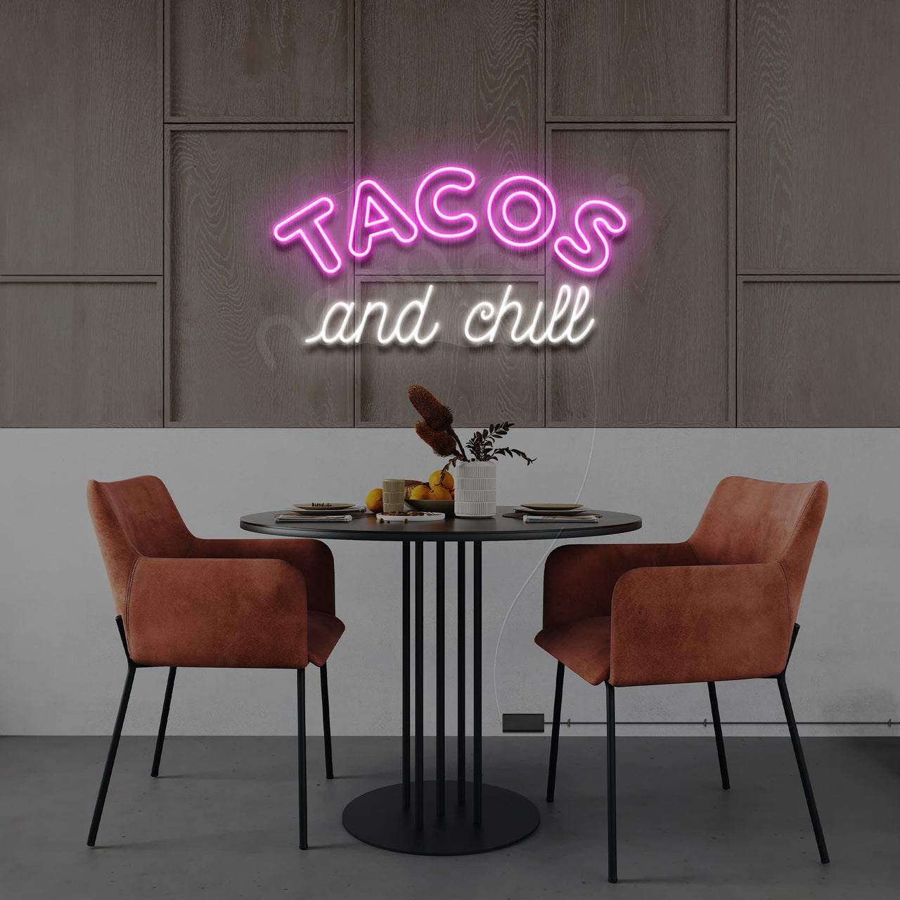 "Tacos and Chill" Neon Sign 60cm (2ft) / Pink / LED by Neon Icons