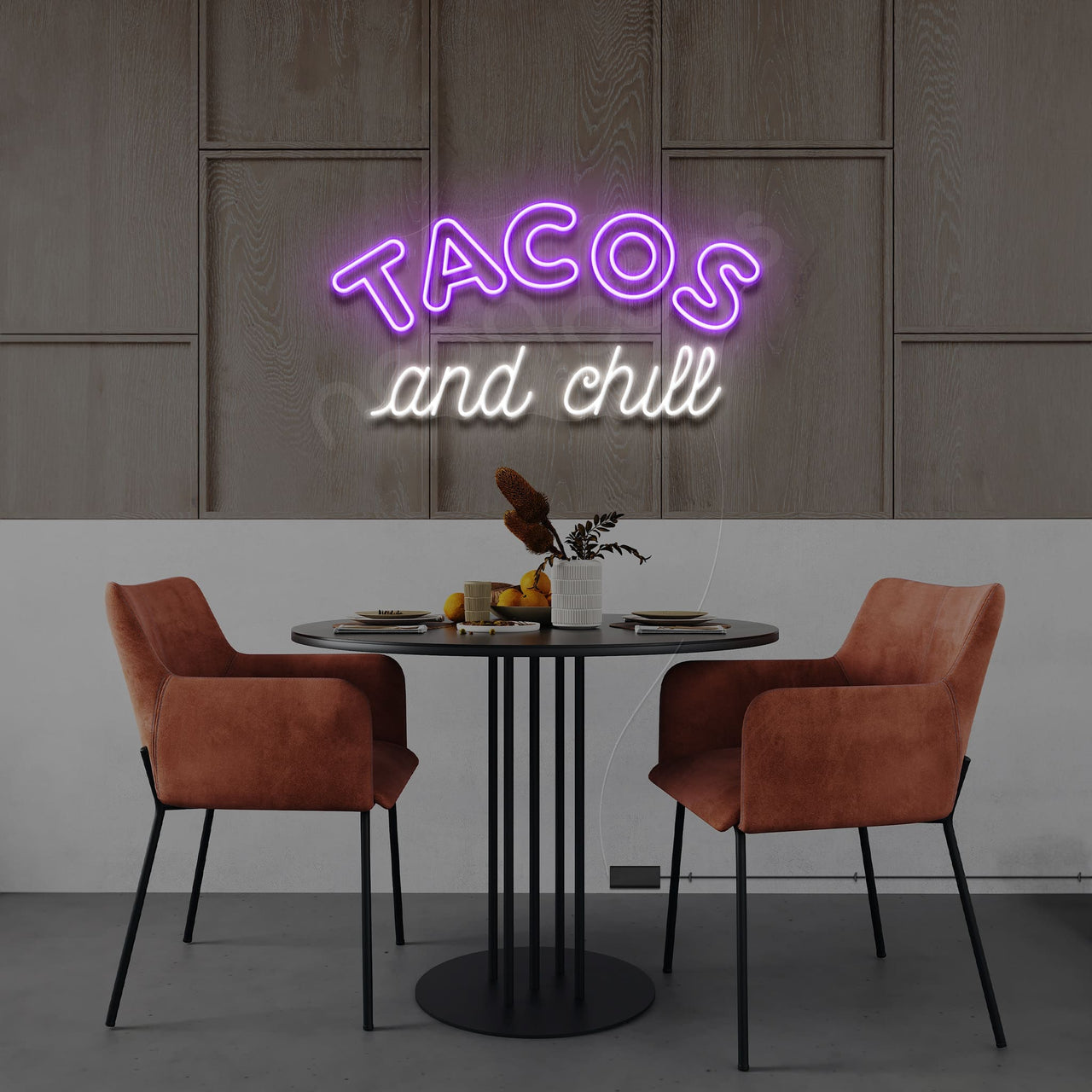 "Tacos and Chill" Neon Sign 60cm (2ft) / Purple / LED by Neon Icons
