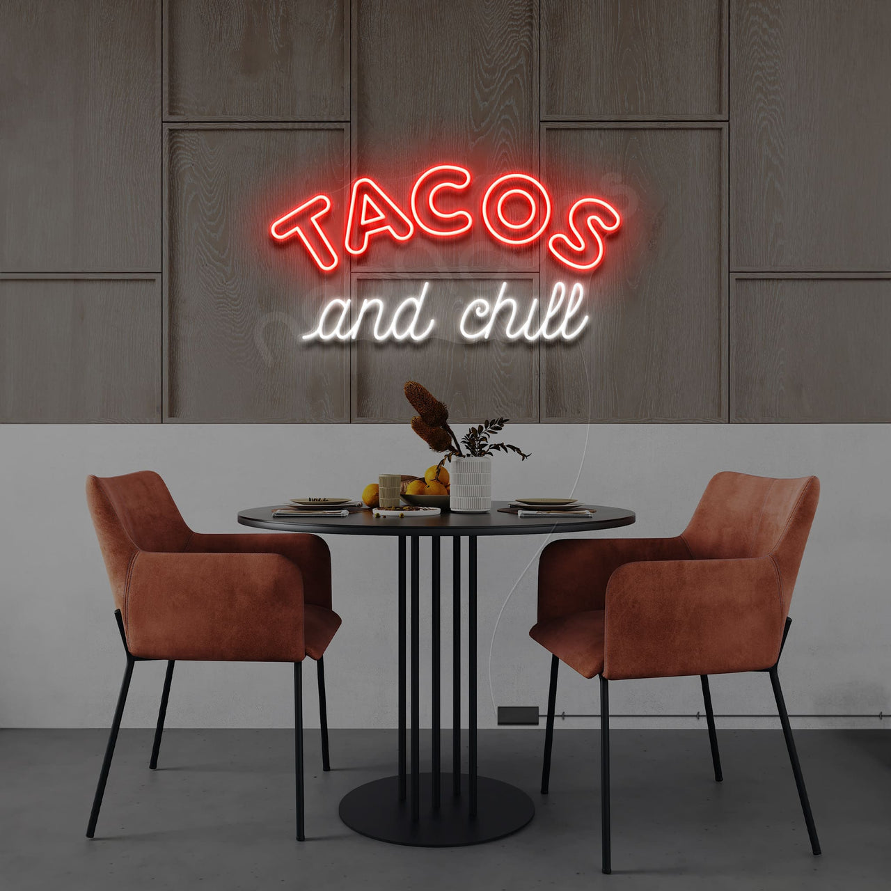 "Tacos and Chill" Neon Sign 60cm (2ft) / Red / LED by Neon Icons