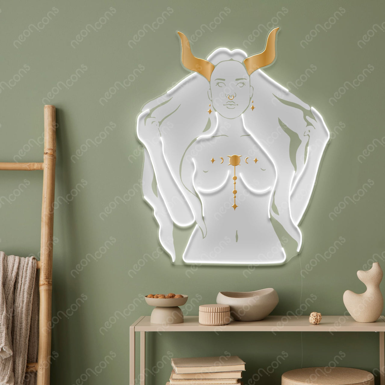 "Taurus Goddess" LED Neon x Print x Reflective Acrylic by Neon Icons