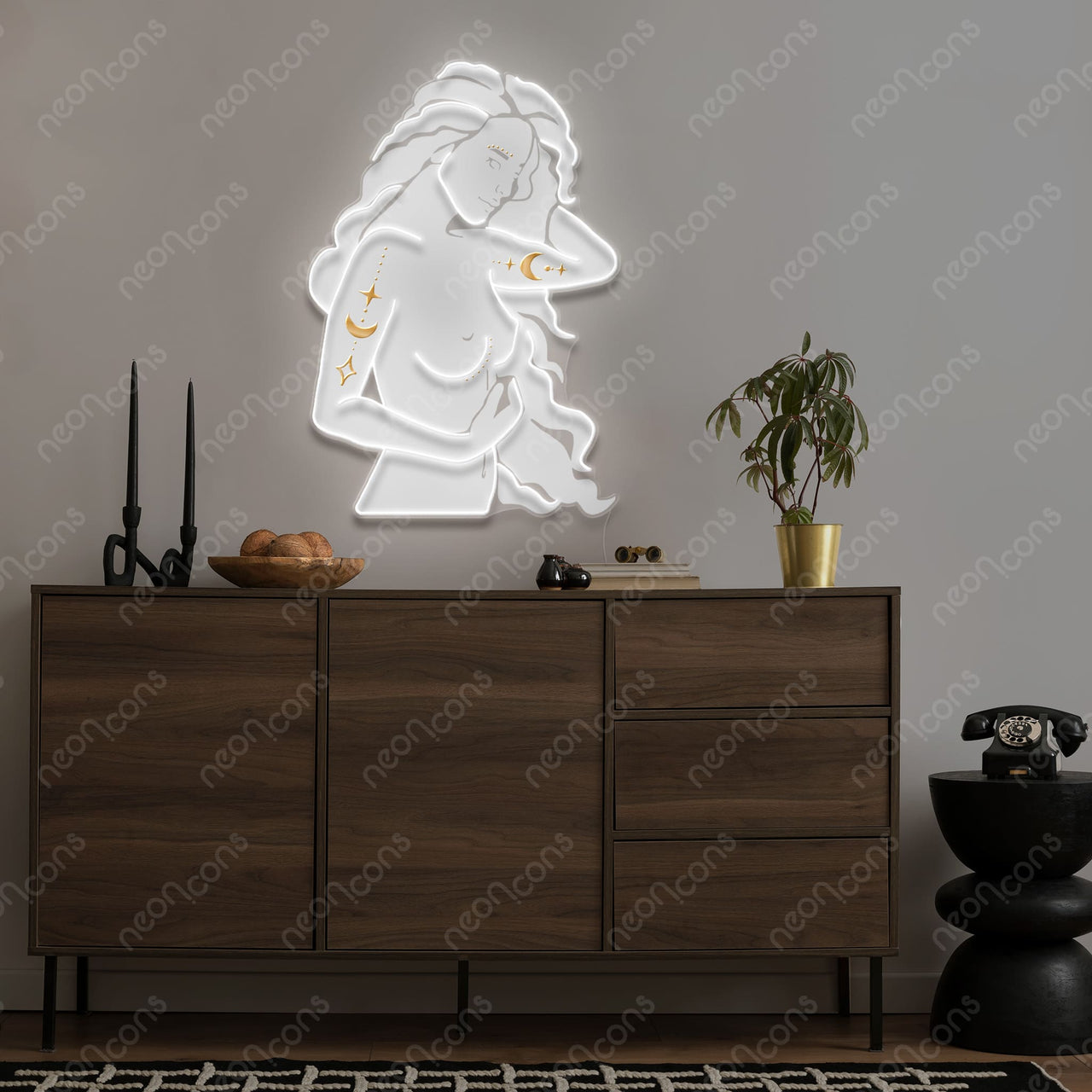 "Virgo Goddess" LED Neon x Print x Reflective Acrylic by Neon Icons