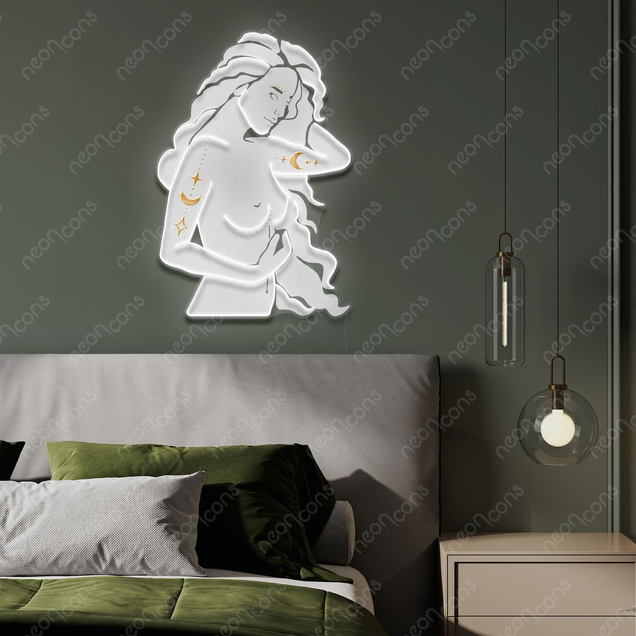 "Virgo Goddess" LED Neon x Print x Reflective Acrylic by Neon Icons