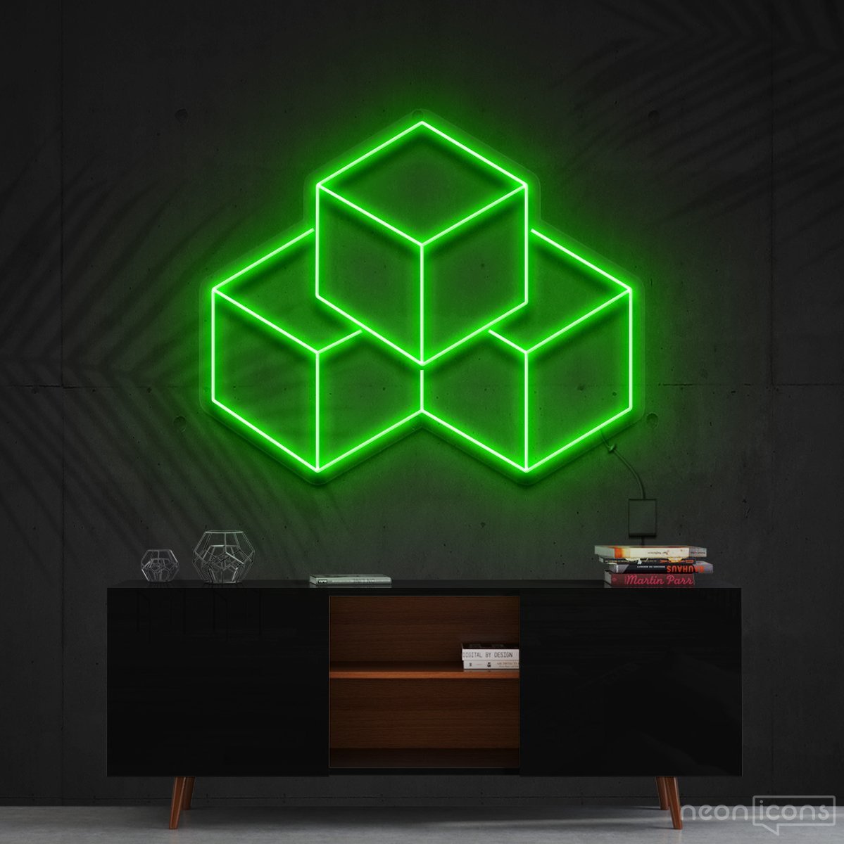 "3D Cubes" Neon Sign 60cm (2ft) / Green / Cut to Shape by Neon Icons