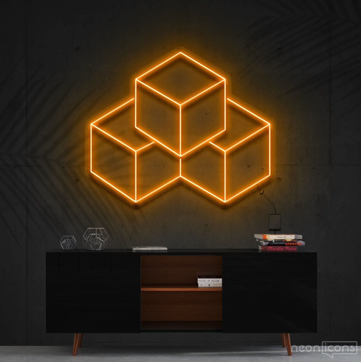 "3D Cubes" Neon Sign 60cm (2ft) / Orange / Cut to Shape by Neon Icons