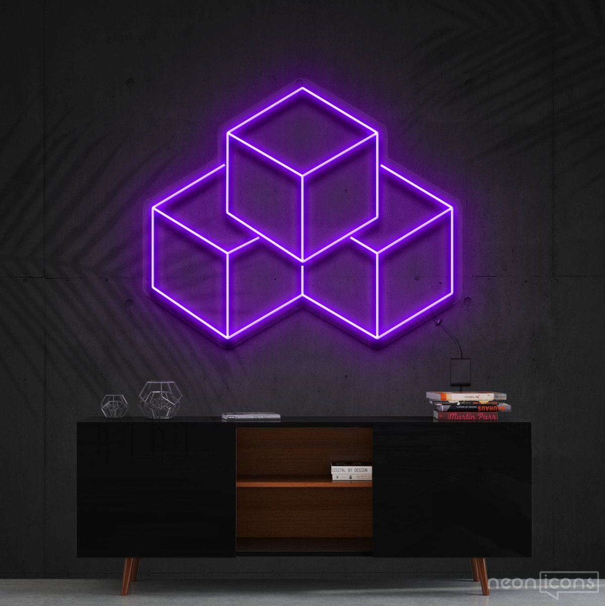 "3D Cubes" Neon Sign 60cm (2ft) / Purple / Cut to Shape by Neon Icons