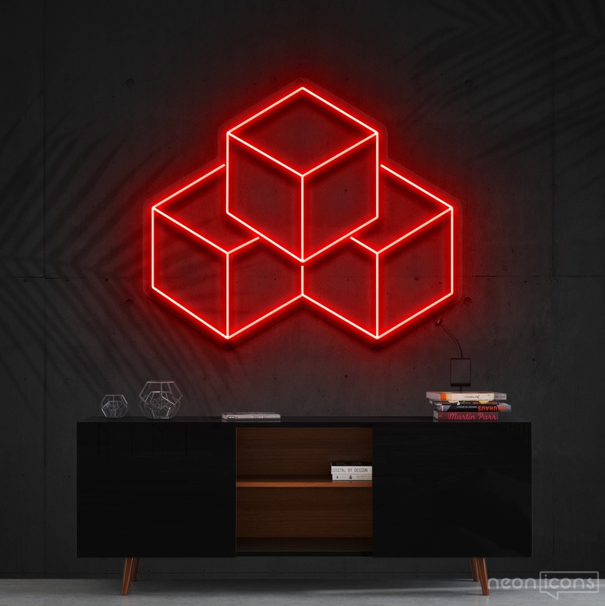 "3D Cubes" Neon Sign 60cm (2ft) / Red / Cut to Shape by Neon Icons