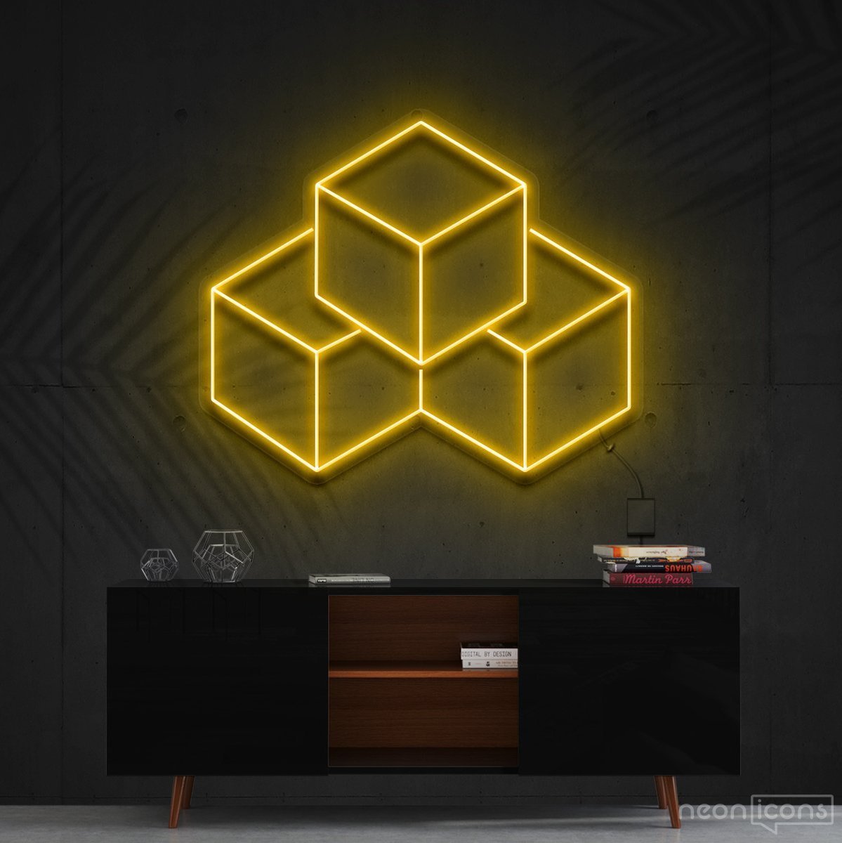 "3D Cubes" Neon Sign 60cm (2ft) / Yellow / Cut to Shape by Neon Icons