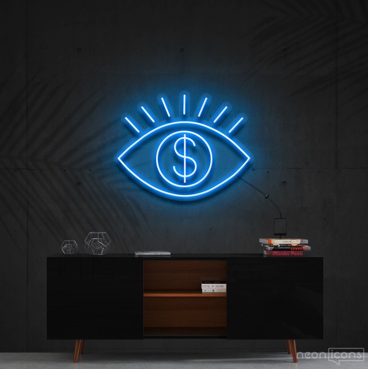 "All Eye See Is Money" Neon Sign 60cm (2ft) / Ice Blue / Cut to Shape by Neon Icons