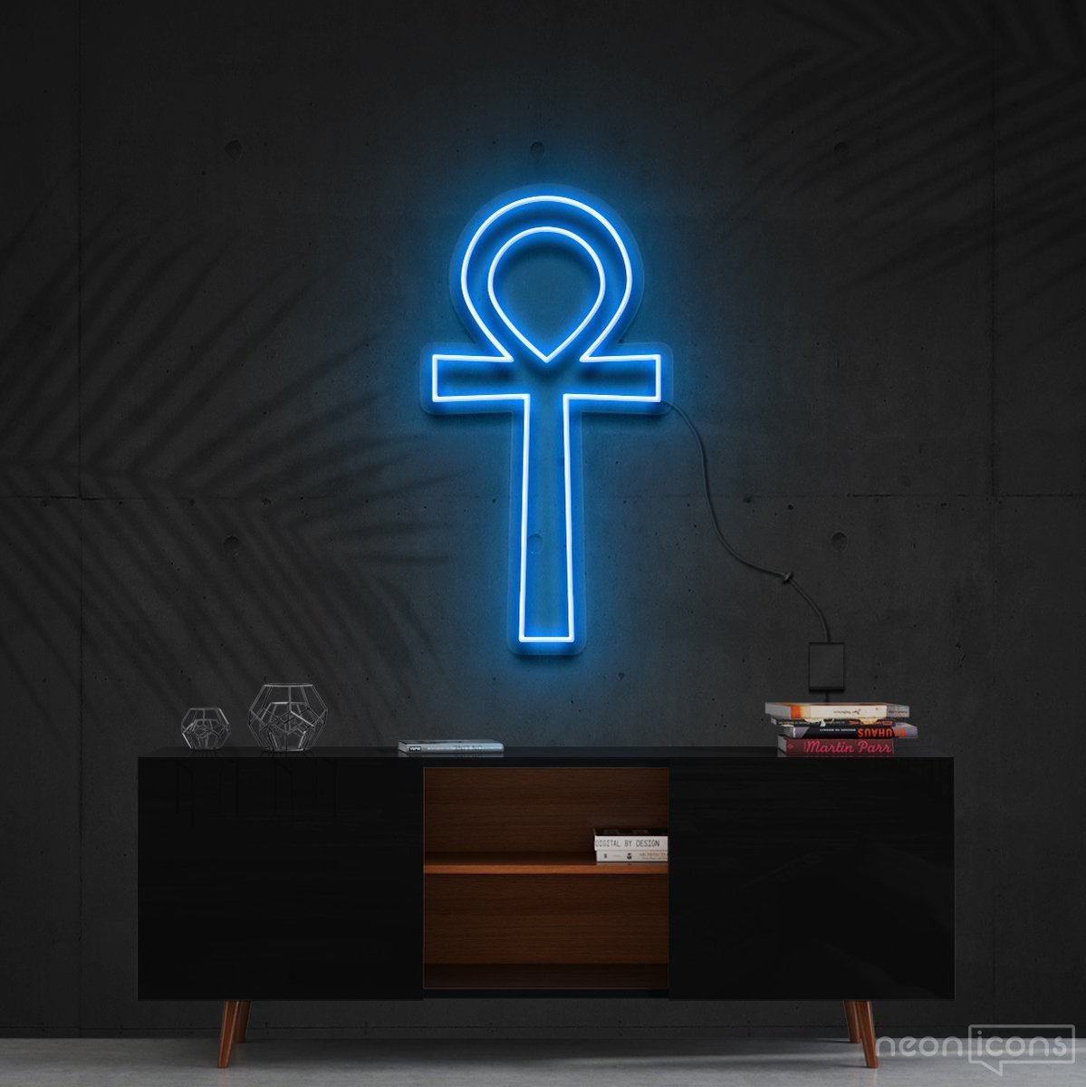 "Ankh" Neon Sign 60cm (2ft) / Ice Blue / Cut to Shape by Neon Icons