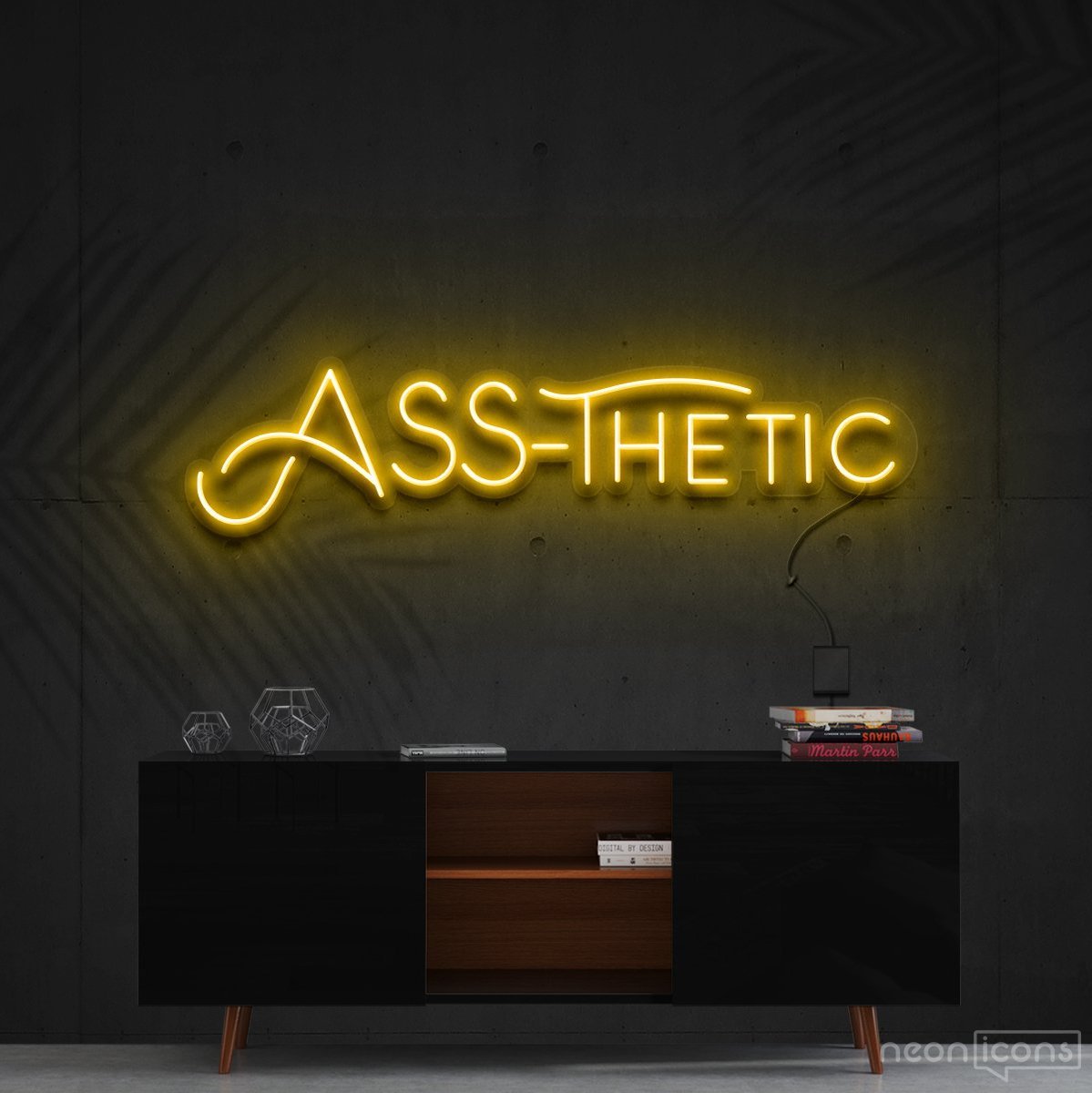 "Ass-Thetic" Neon Sign 60cm (2ft) / Yellow / Cut to Shape by Neon Icons