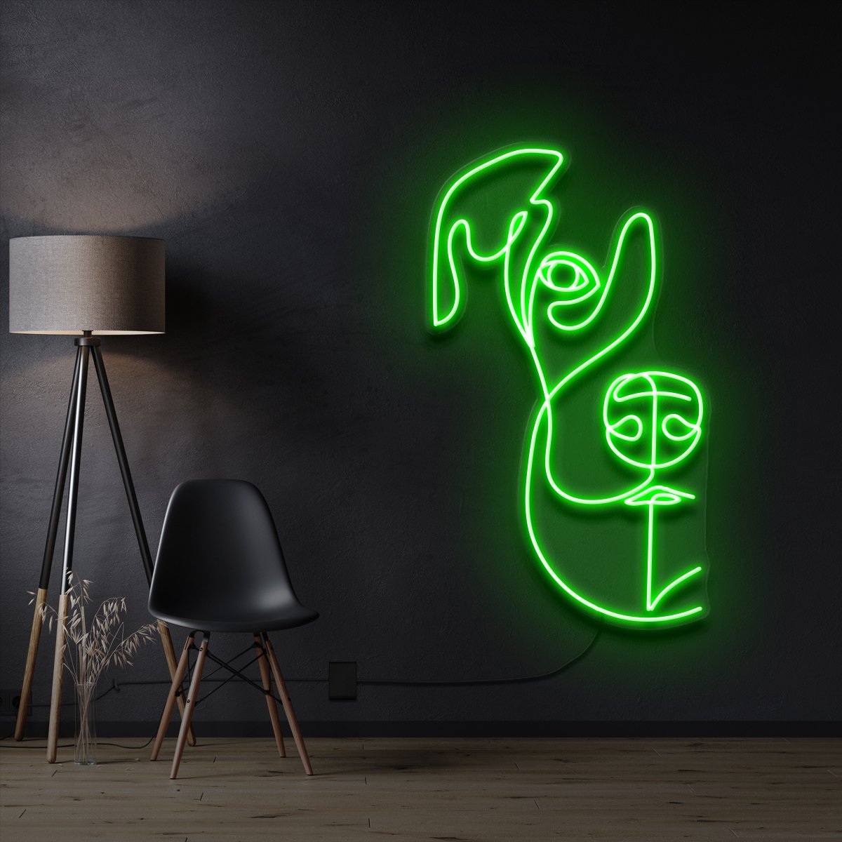 "Beagle Line Art" Pet Neon Sign 60cm / Green / Cut to Shape by Neon Icons