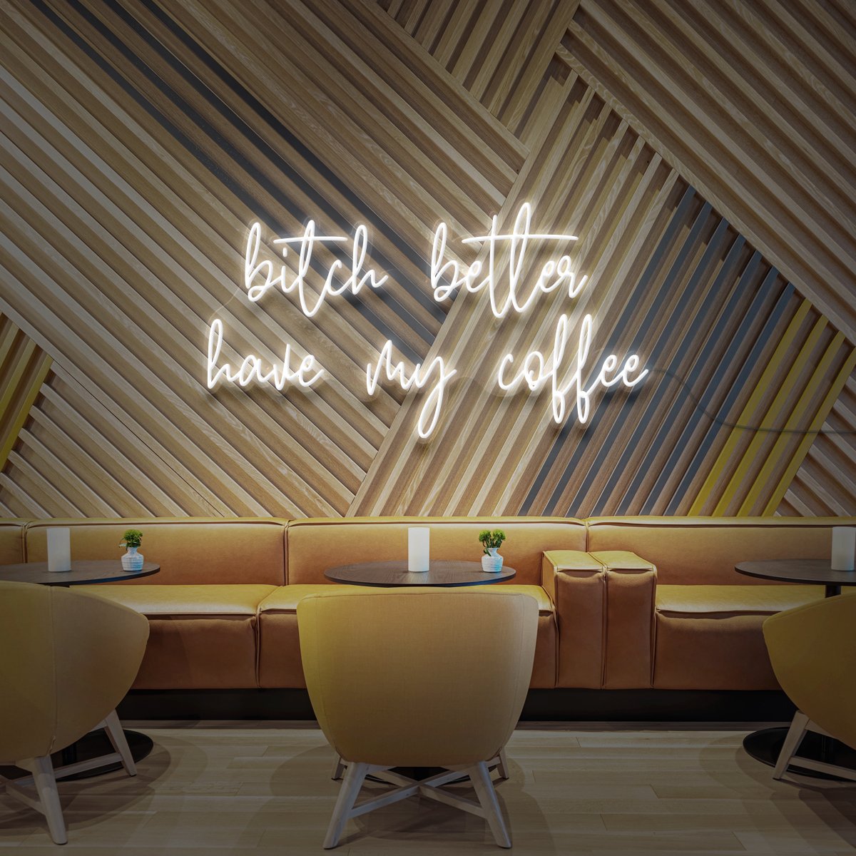 "Bitch Better Have My Coffee" Neon Sign for Cafés 90cm (3ft) / White / LED Neon by Neon Icons