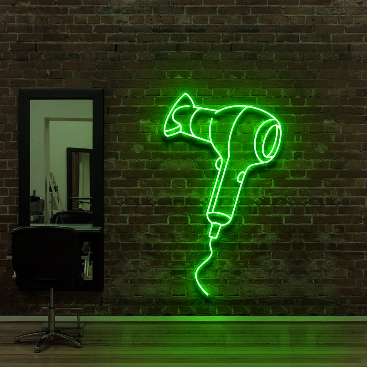 "Blowdryer" Neon Sign for Hair Salons & Barbershops 60cm (2ft) / Green / LED Neon by Neon Icons