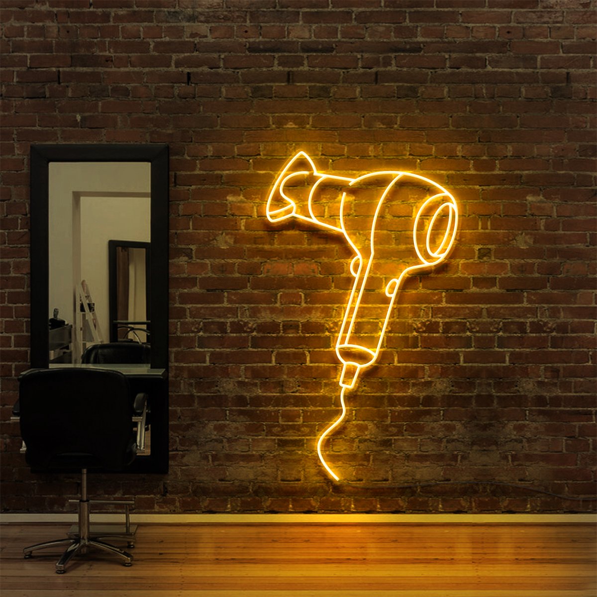 "Blowdryer" Neon Sign for Hair Salons & Barbershops 60cm (2ft) / Yellow / LED Neon by Neon Icons