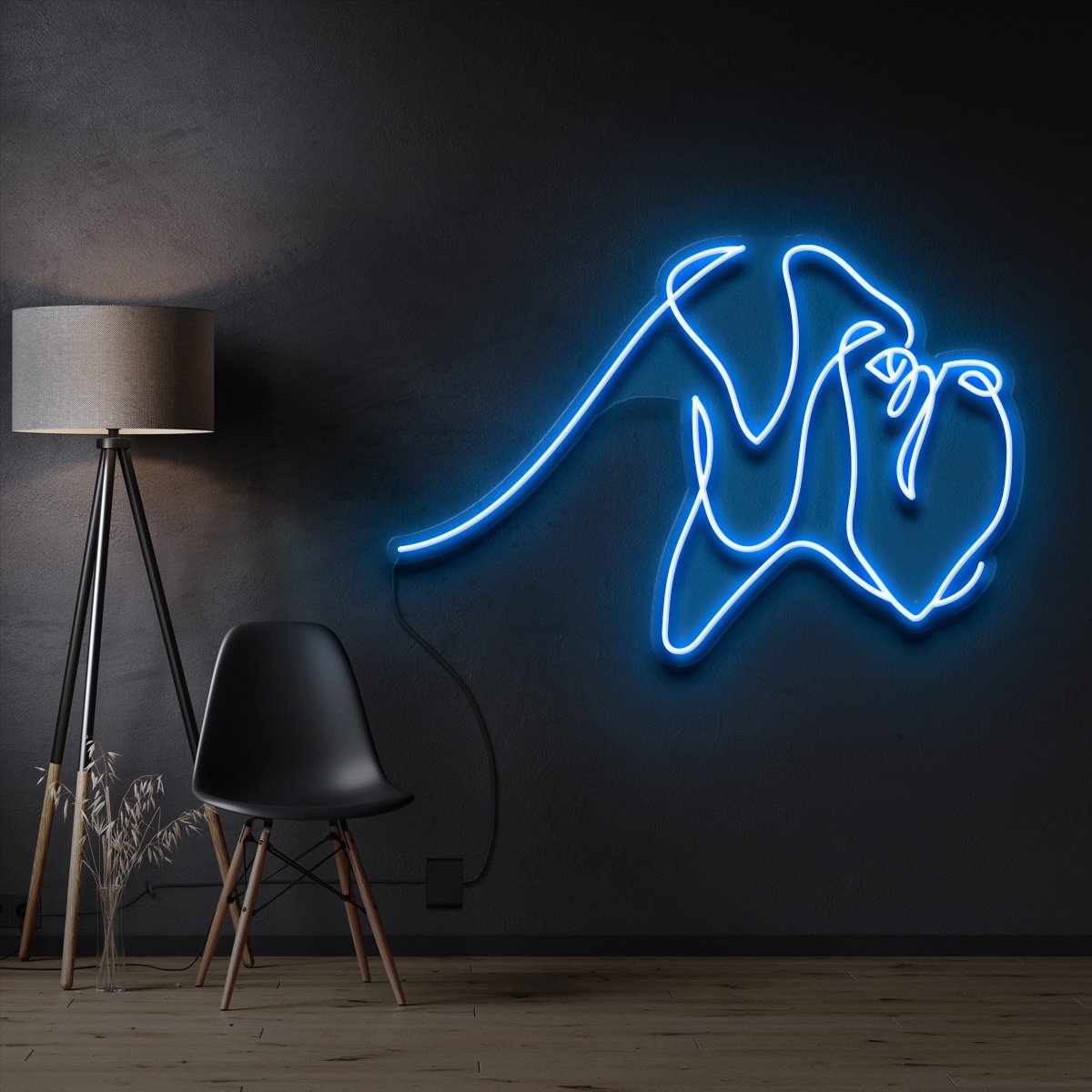 "Boxer Line Art" Pet Neon Sign 60cm / Ice Blue / Cut to Shape by Neon Icons