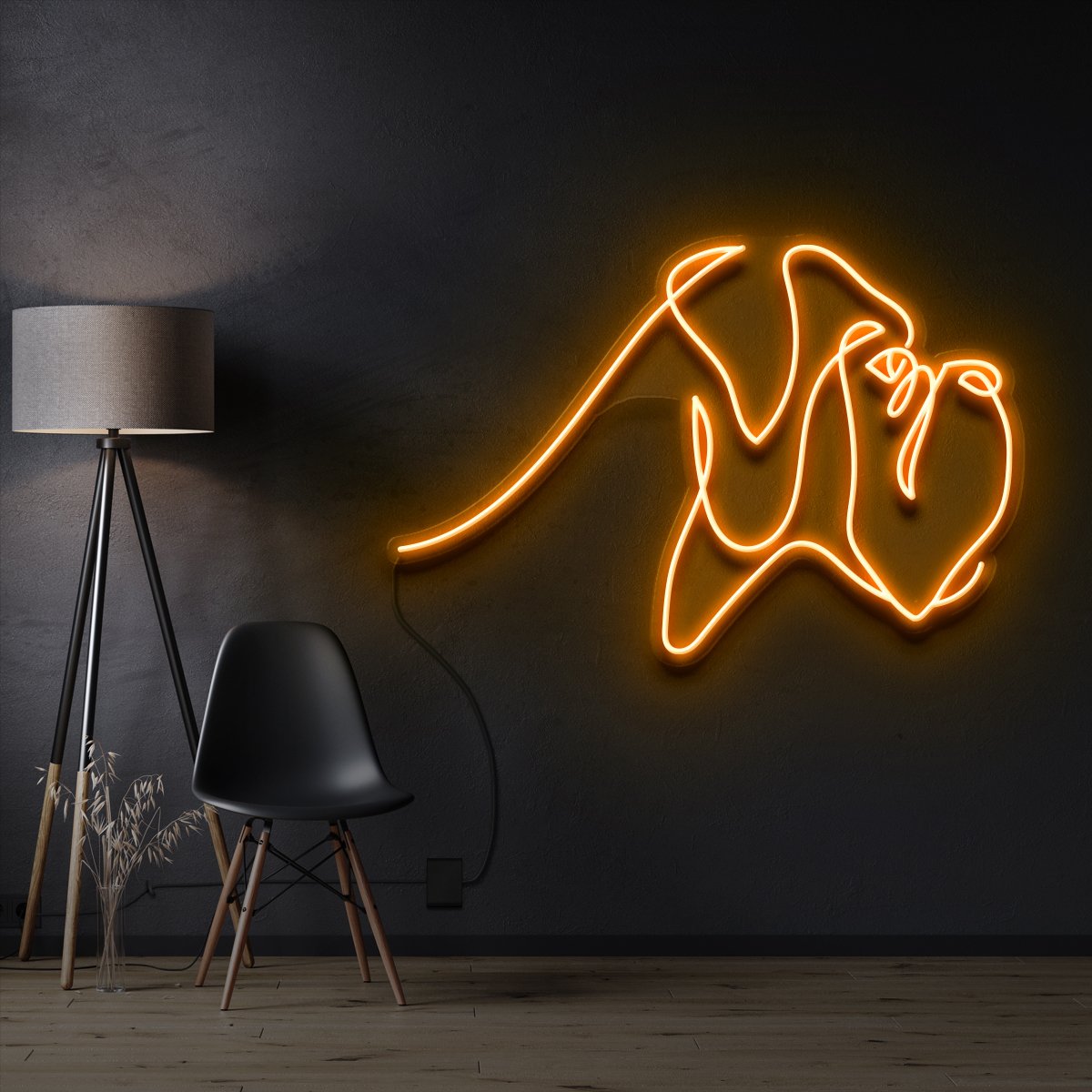 "Boxer Line Art" Pet Neon Sign 60cm / Orange / Cut to Shape by Neon Icons