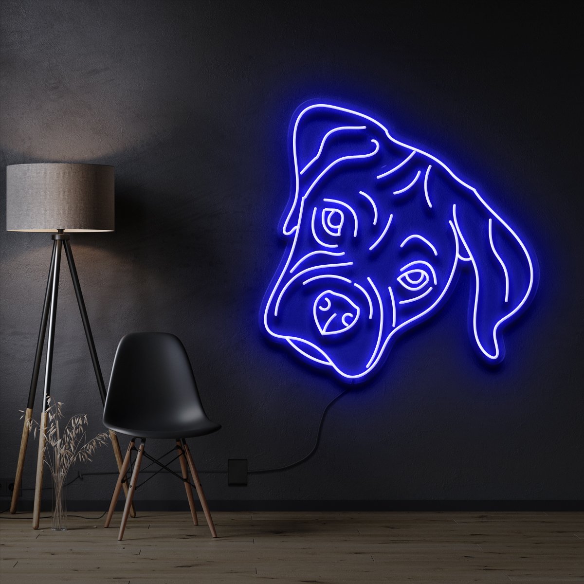 "Boxer Puppy" Pet Neon Sign 60cm / Blue / Cut to Shape by Neon Icons