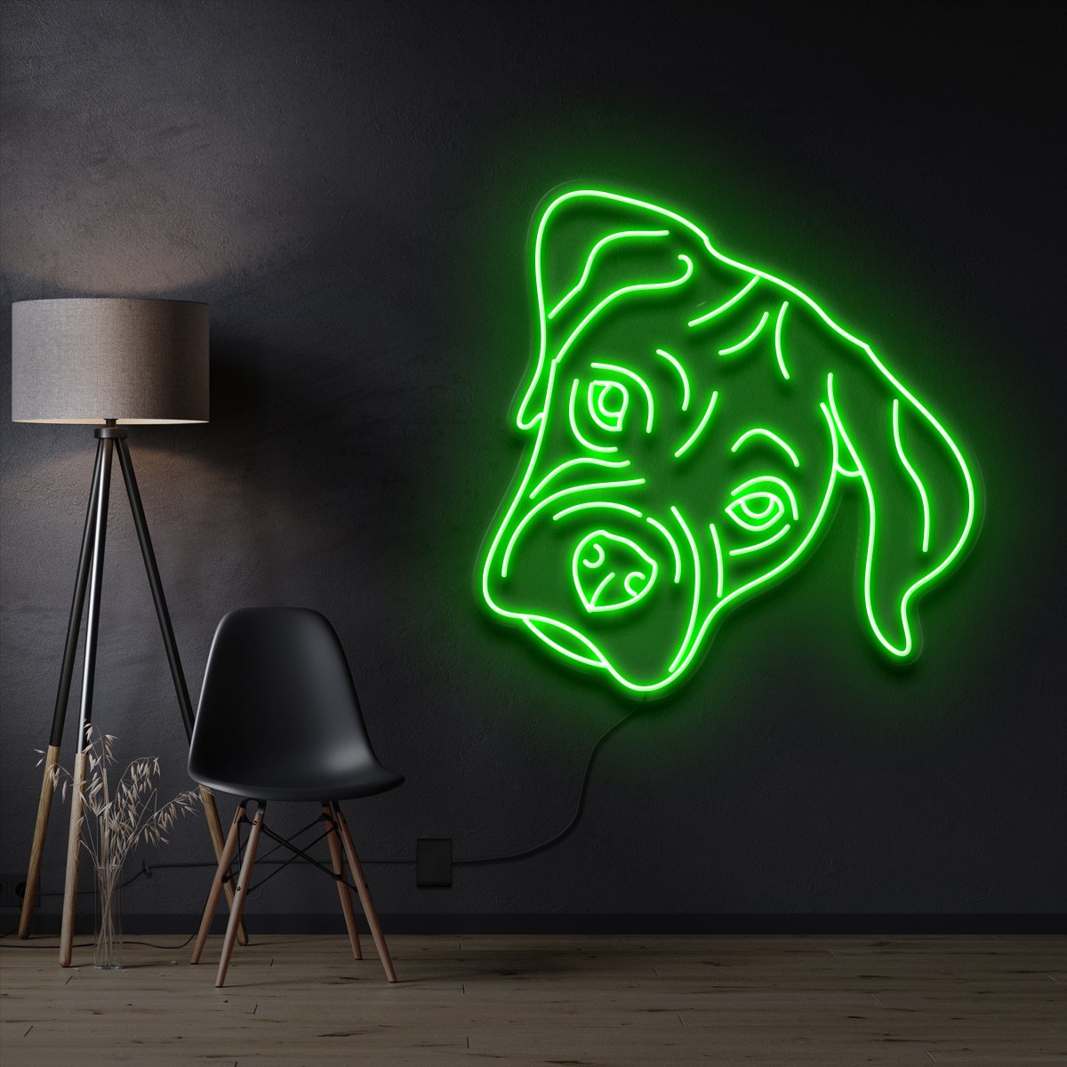 "Boxer Puppy" Pet Neon Sign 60cm / Green / Cut to Shape by Neon Icons