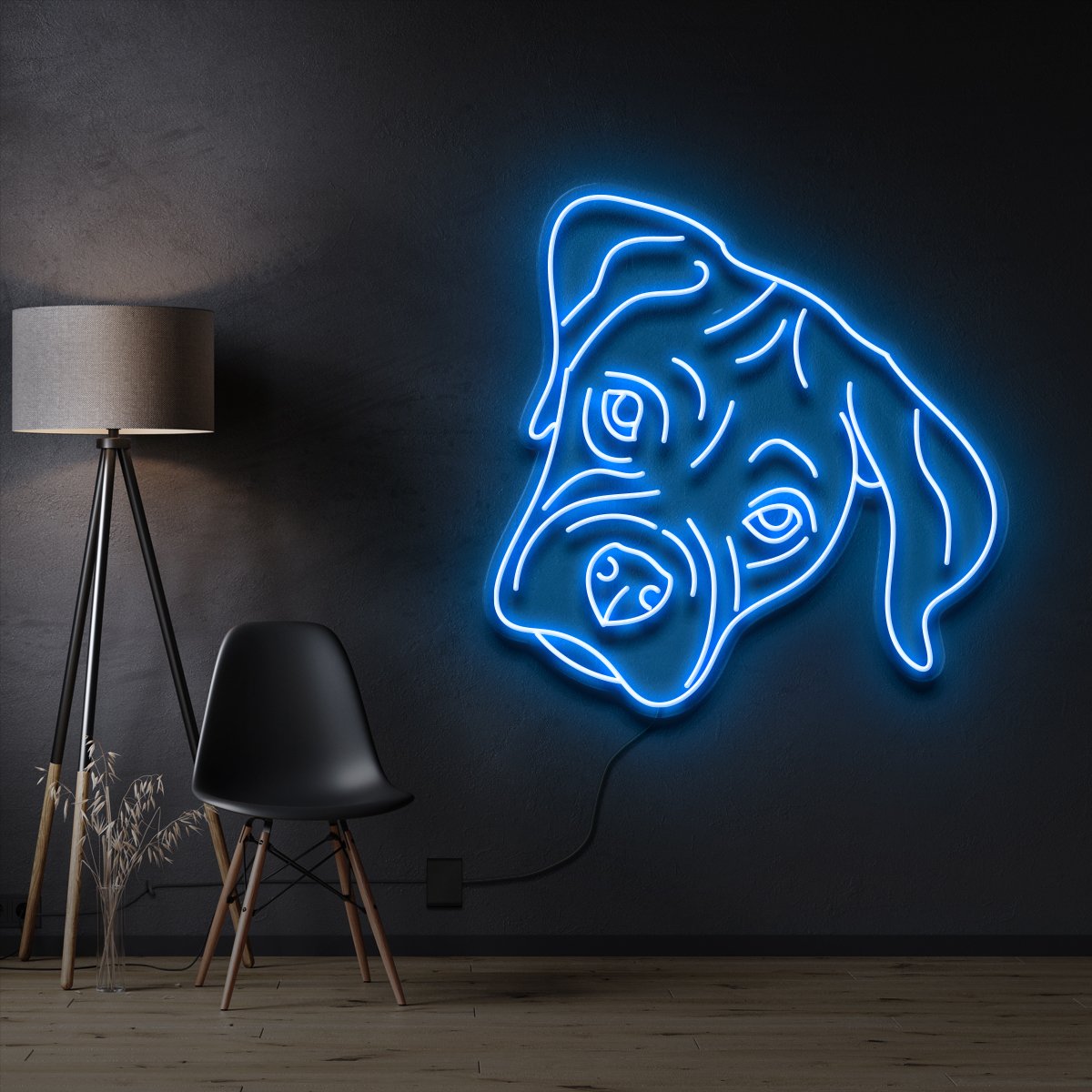 "Boxer Puppy" Pet Neon Sign 60cm / Ice Blue / Cut to Shape by Neon Icons