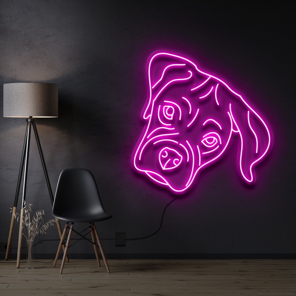"Boxer Puppy" Pet Neon Sign 60cm / Pink / Cut to Shape by Neon Icons