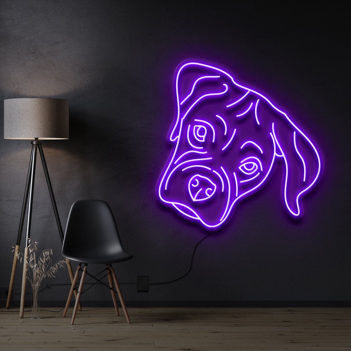 "Boxer Puppy" Pet Neon Sign 60cm / Purple / Cut to Shape by Neon Icons