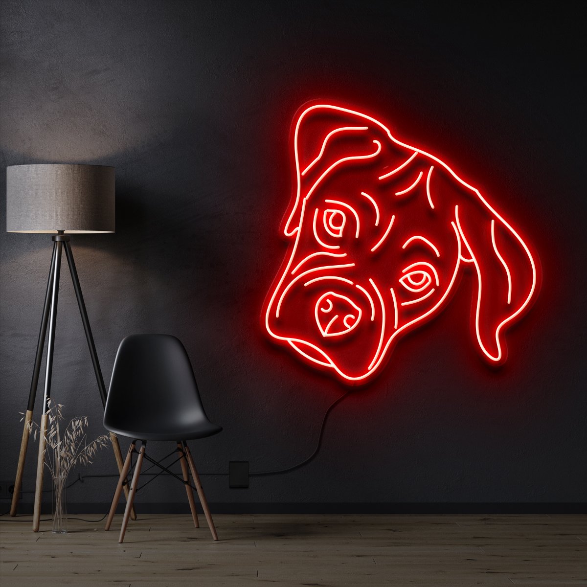 "Boxer Puppy" Pet Neon Sign 60cm / Red / Cut to Shape by Neon Icons
