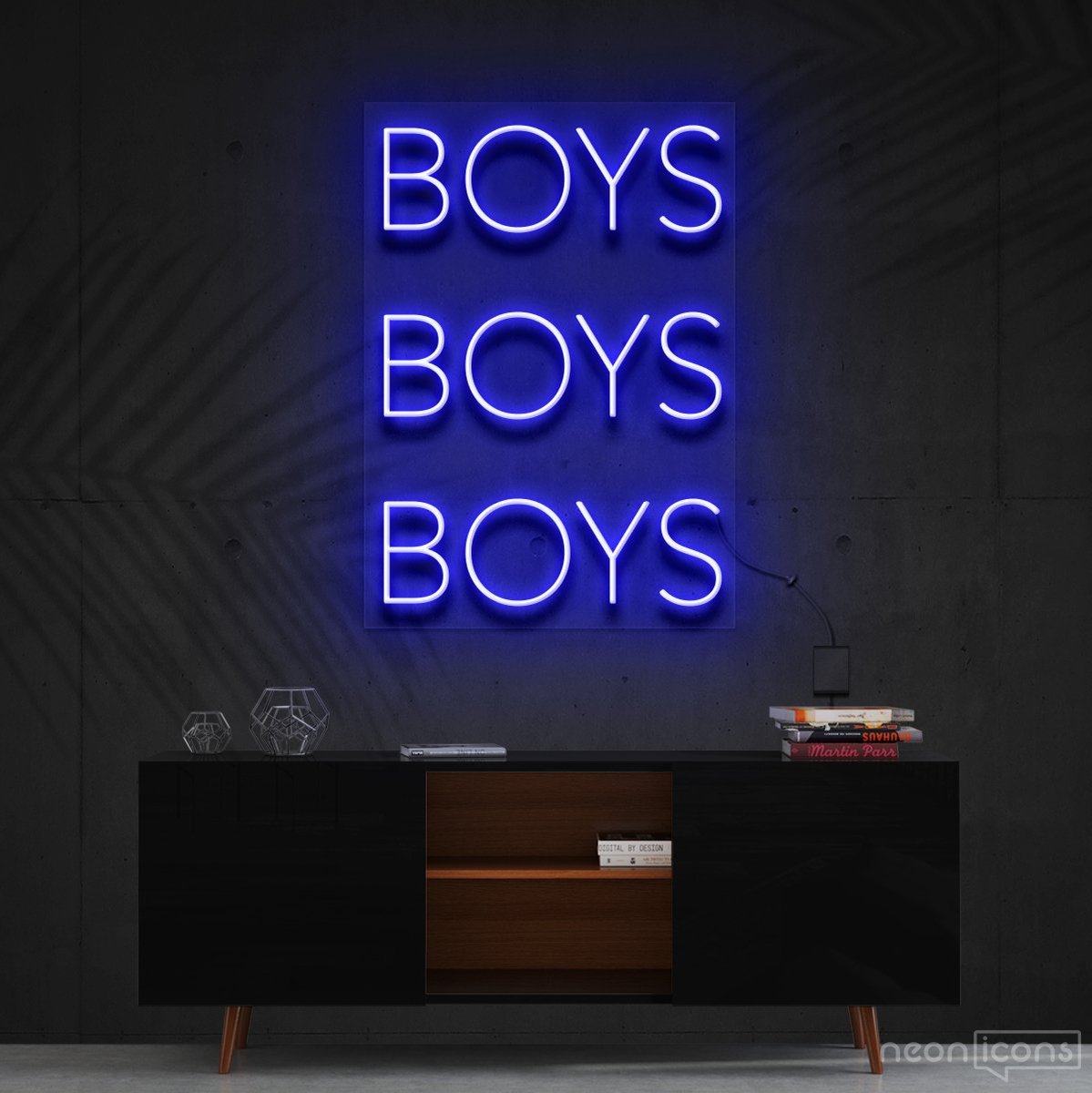 "Boys Boys Boys" Neon Sign 60cm (2ft) / Blue / Cut to Shape by Neon Icons