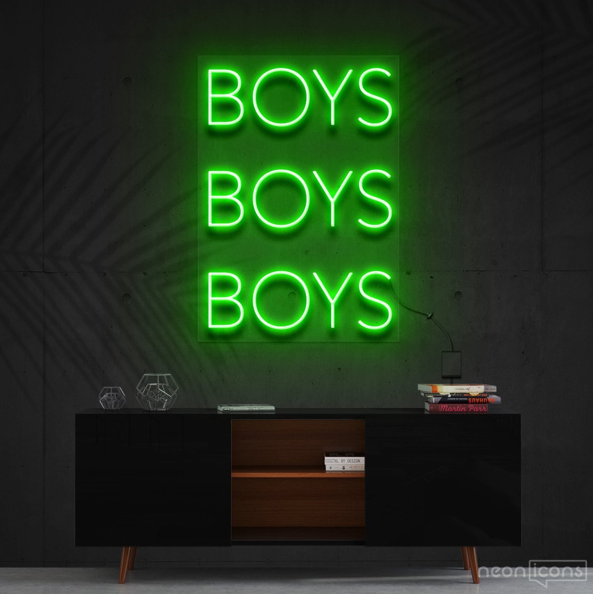 "Boys Boys Boys" Neon Sign 60cm (2ft) / Green / Cut to Shape by Neon Icons