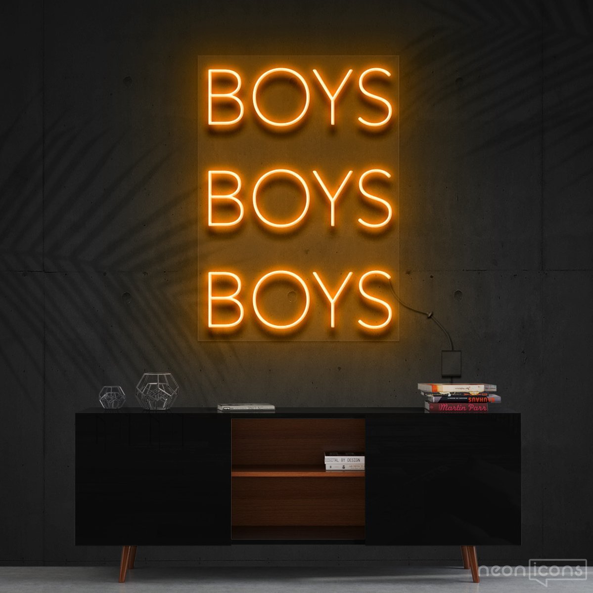 "Boys Boys Boys" Neon Sign 60cm (2ft) / Orange / Cut to Shape by Neon Icons