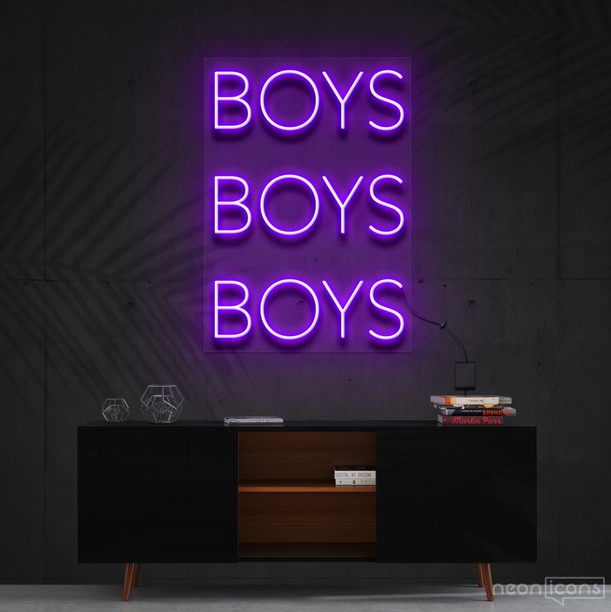 "Boys Boys Boys" Neon Sign 60cm (2ft) / Purple / Cut to Shape by Neon Icons