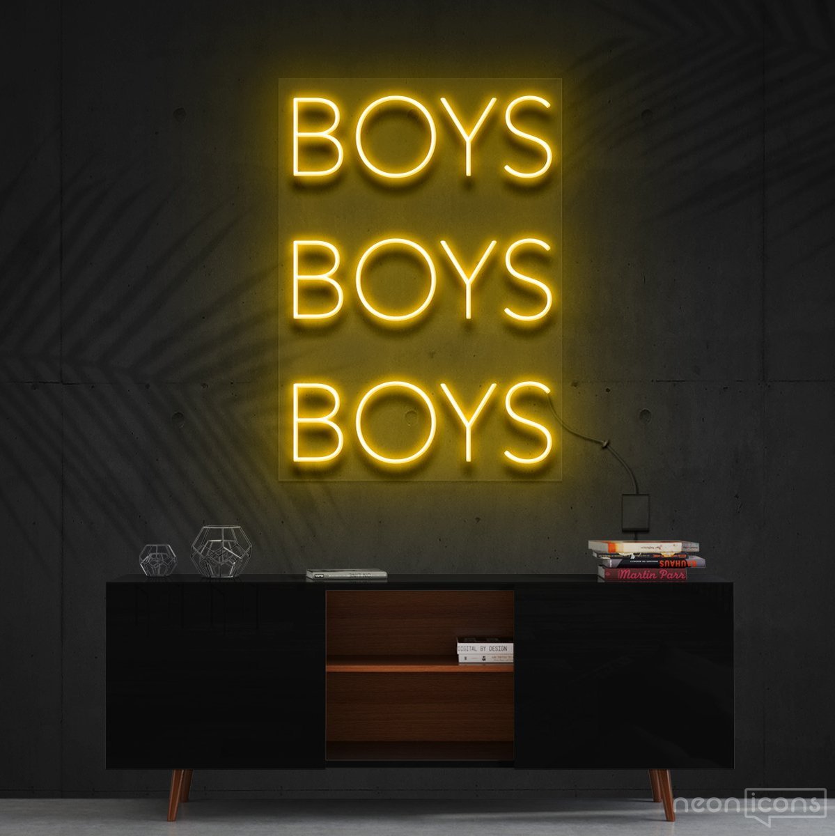 "Boys Boys Boys" Neon Sign 60cm (2ft) / Yellow / Cut to Shape by Neon Icons