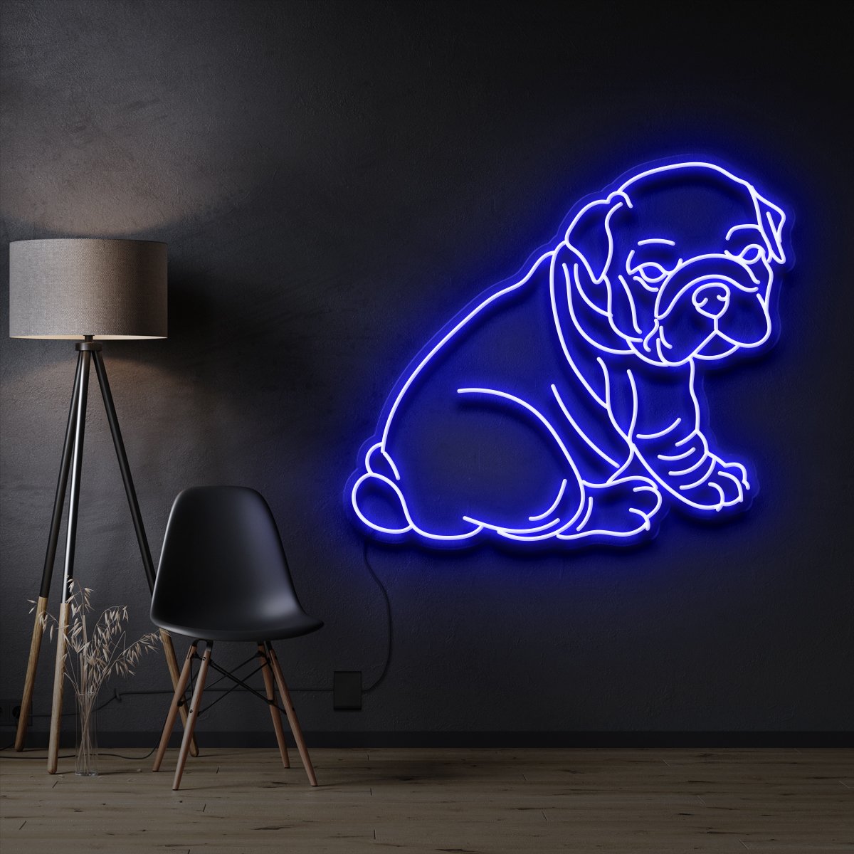 "Bulldog Puppy" Pet Neon Sign 60cm / Blue / Cut to Shape by Neon Icons